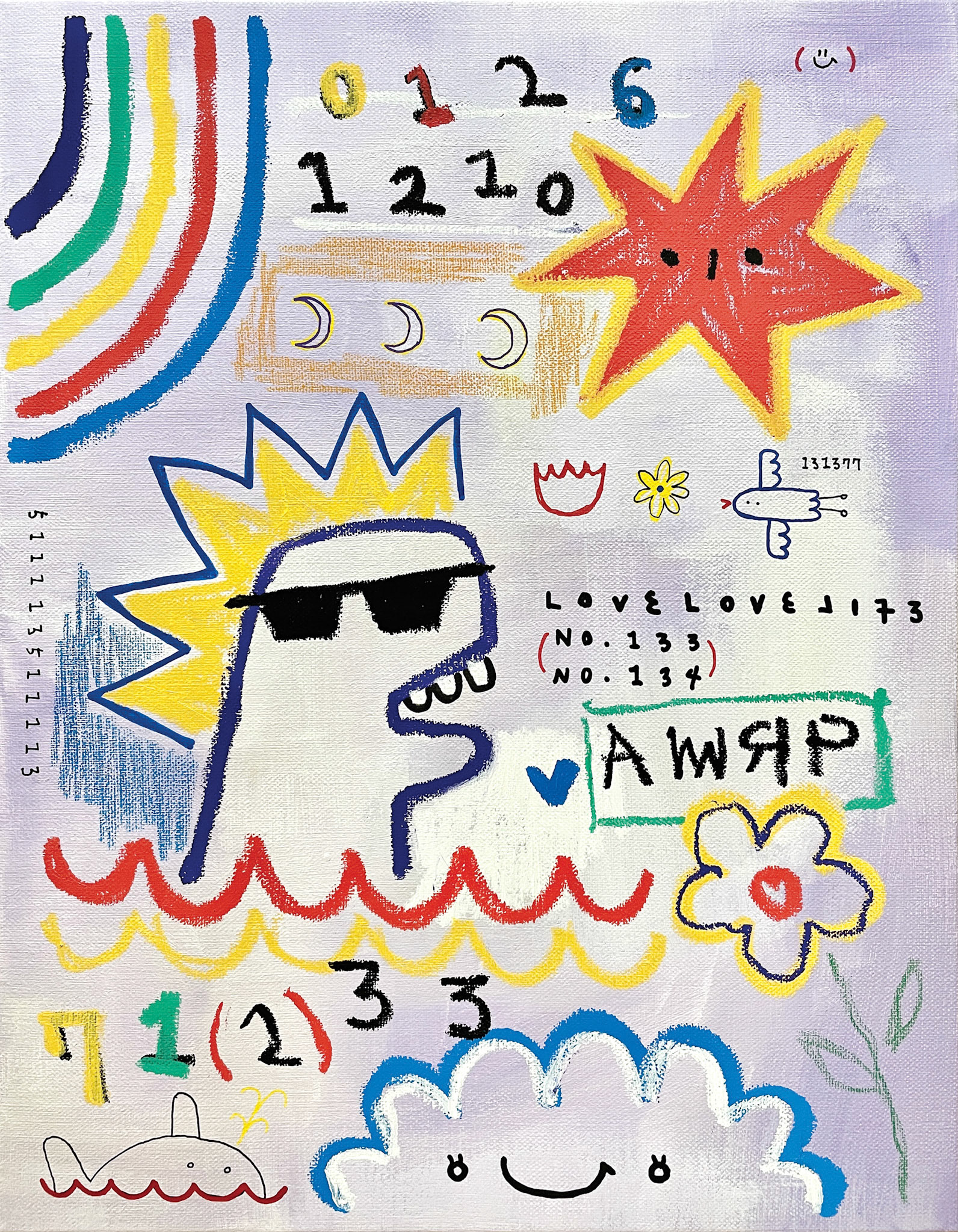 [여름방학2022-7] 40.9 x 31.8 cm (6F) Acrylic, oil paint-stick, acrylic marker, wax pastel on canvas 2022