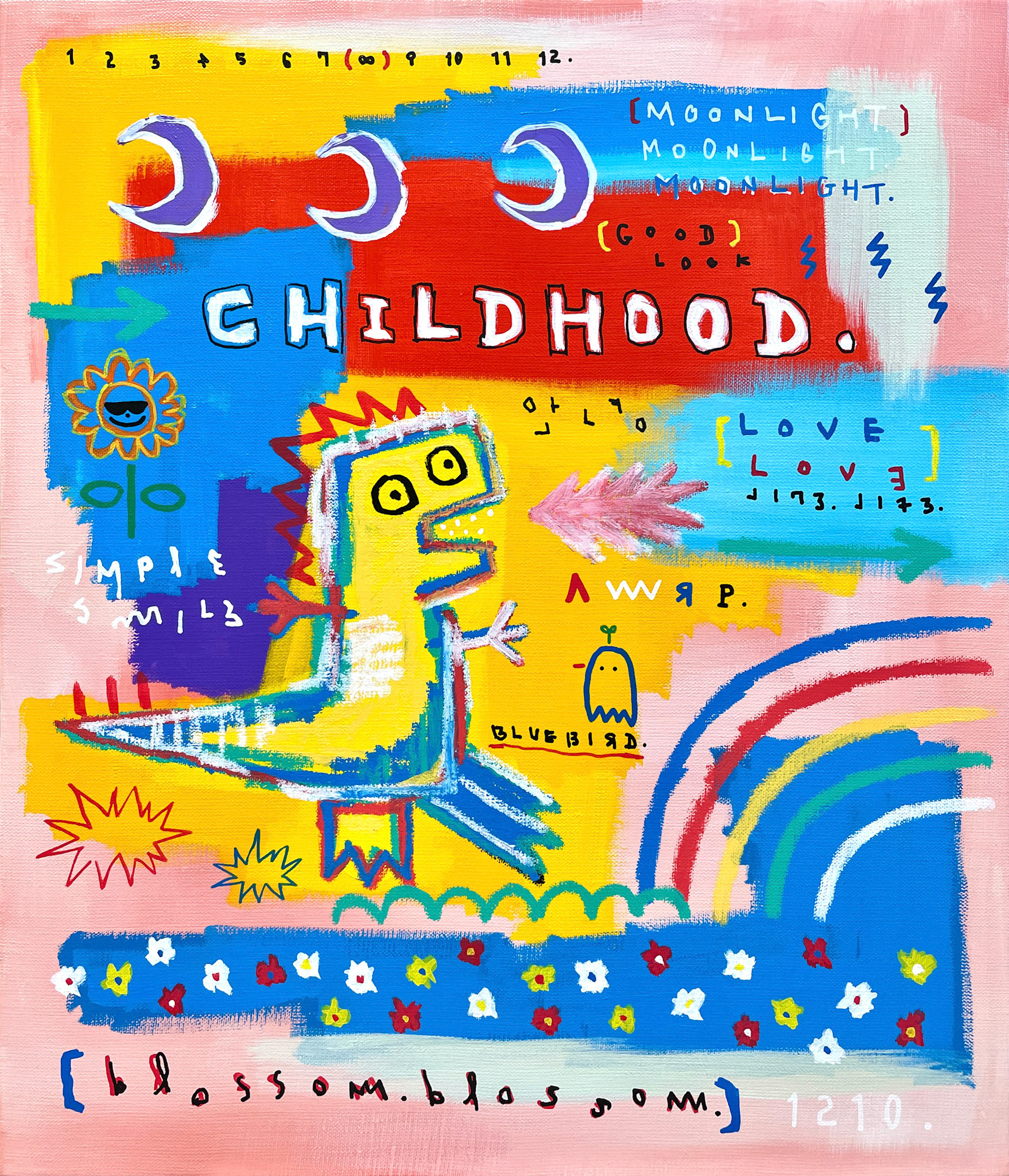 [DINO CHILDHOOD] 53.0 x 45.5 cm (10F) Acrylic, oil paint-stick, oil marker on canvas 2023