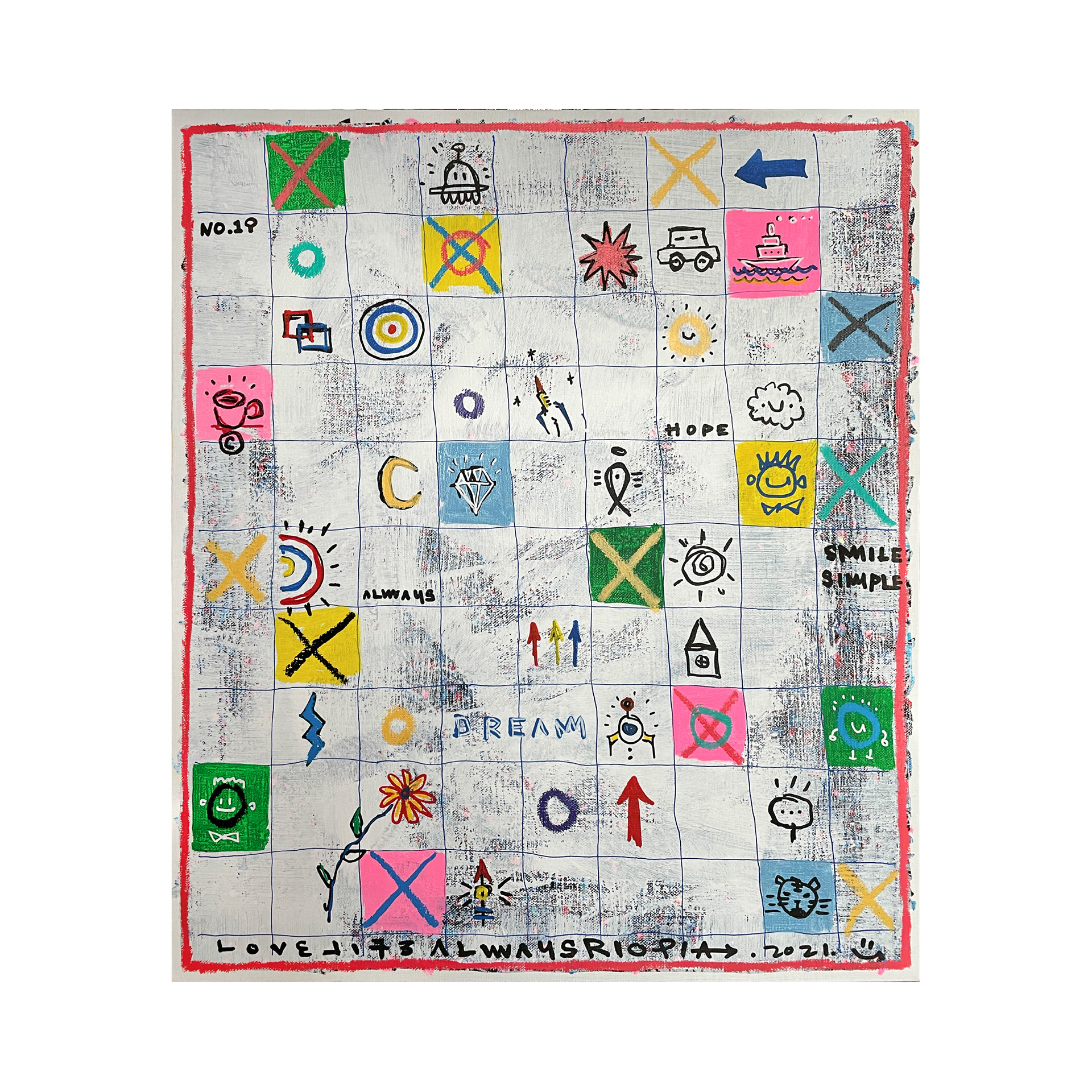 RIOPIA Table - Dream — Acrylic, acrylic marker, solid paint marker on canvas. 53 x 45.5 cm. 2021.