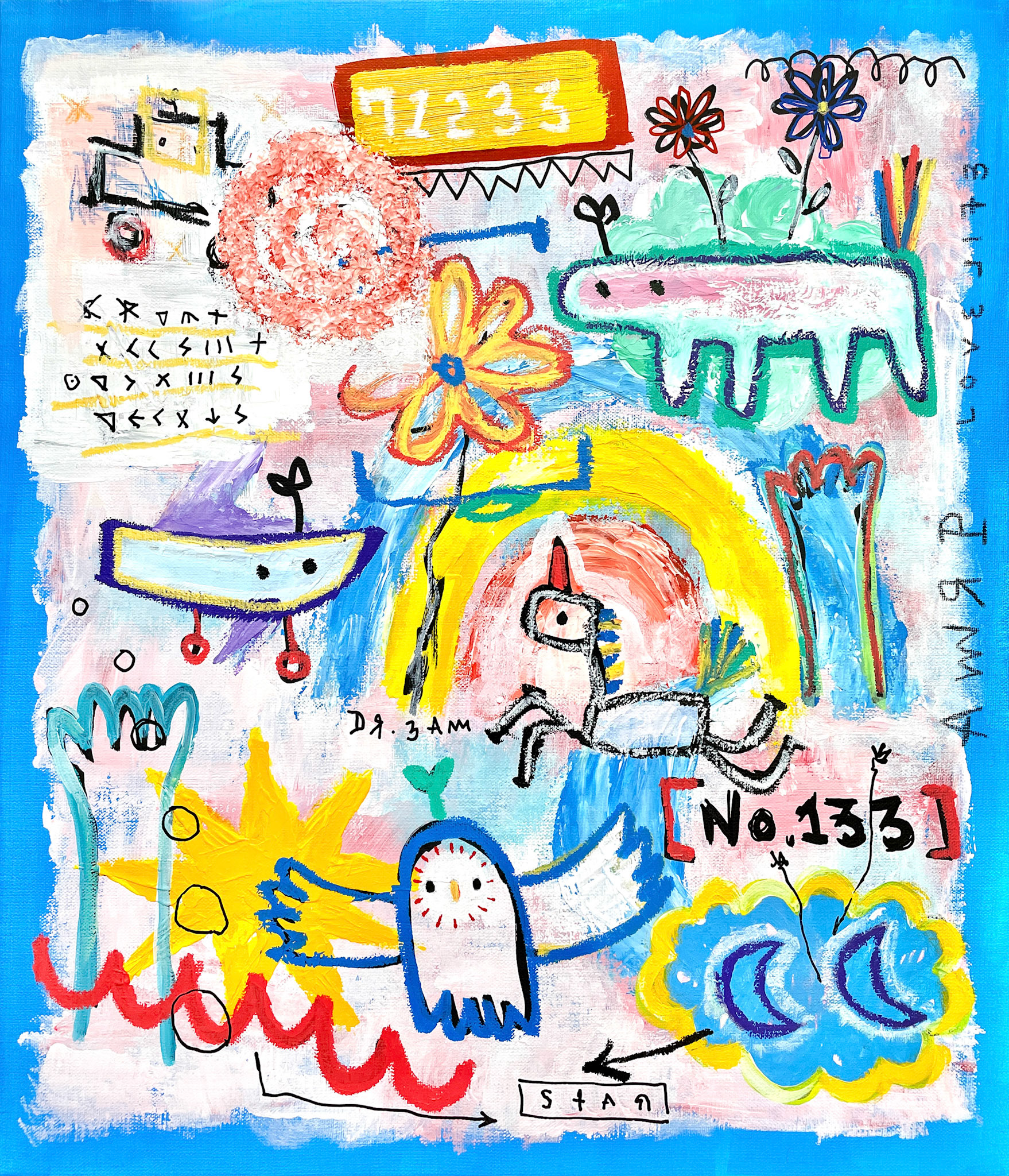 [무지개 정원] 53 x 45.5 cm (10F) Acrylic, oil paint-stick, acrylic marker, wax pastel on canvas 2022