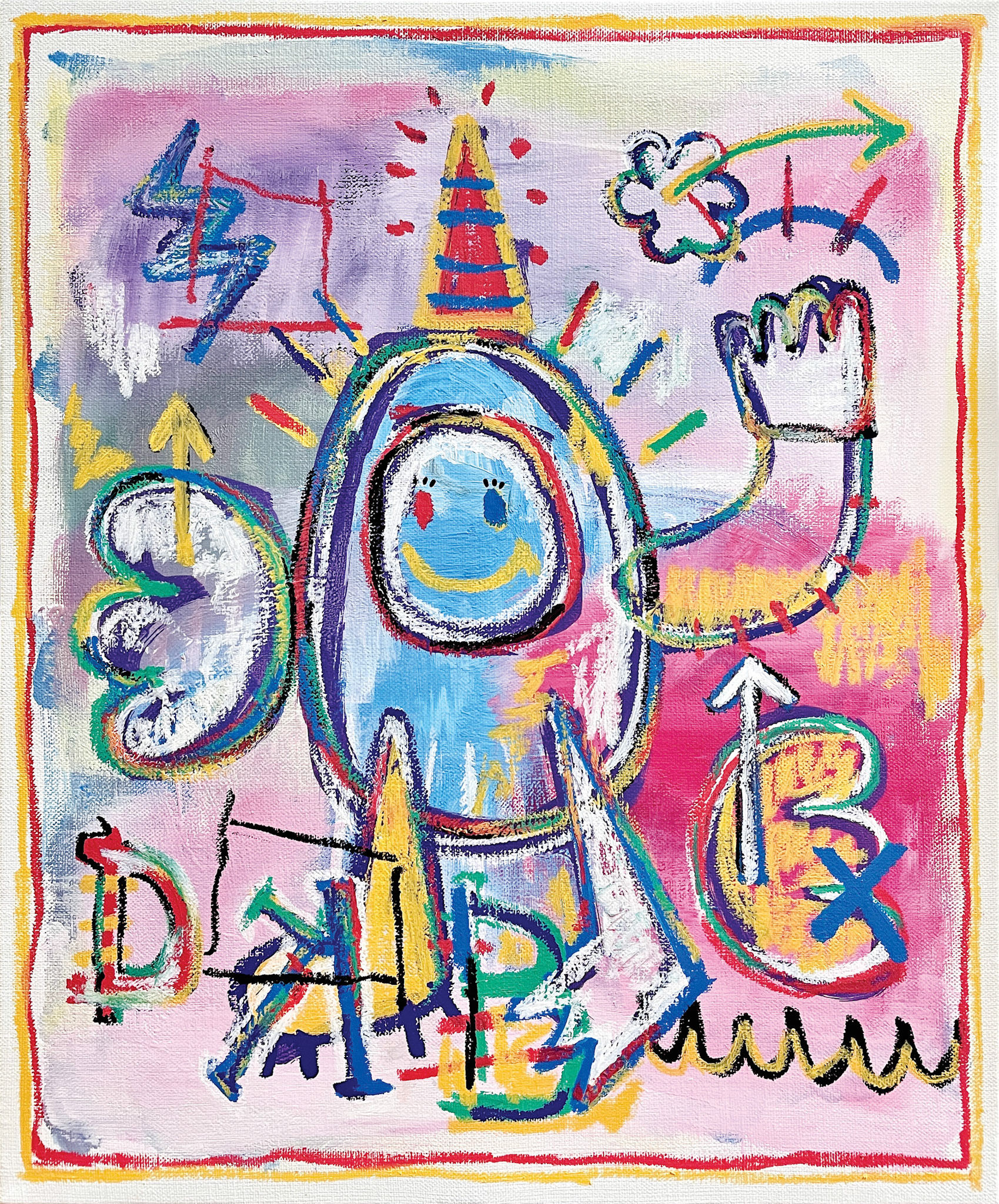 [DKBX - Make A Wish] 45.5 x 37.9 cm (8F) Acrylic, oil paint-stick, acrylic marker on canvas 2022