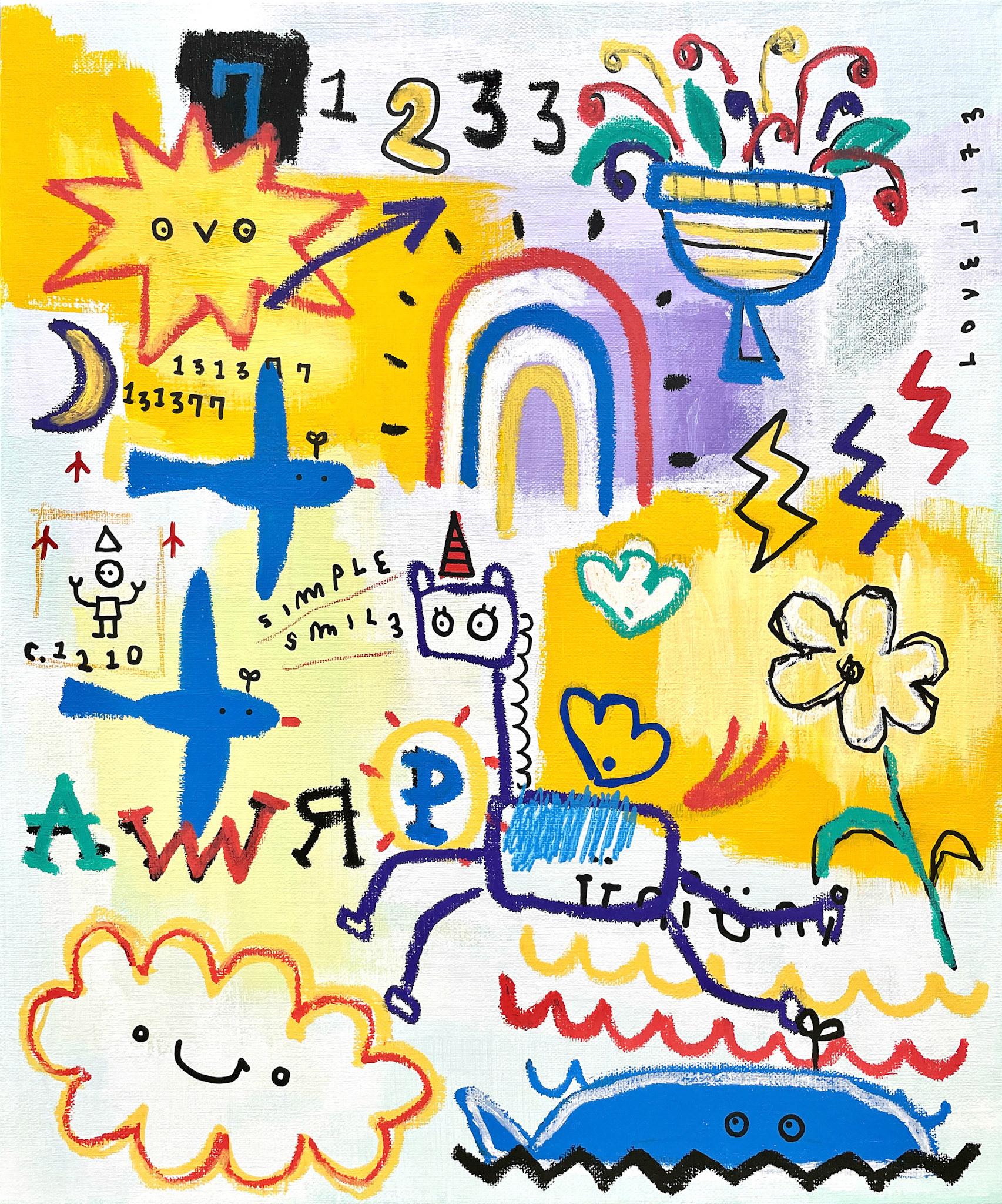 [그리고 오늘] 45.5 x 37.9 cm (8F) Acrylic, oil paint-stick, acrylic marker, wax pastel on canvas 2022