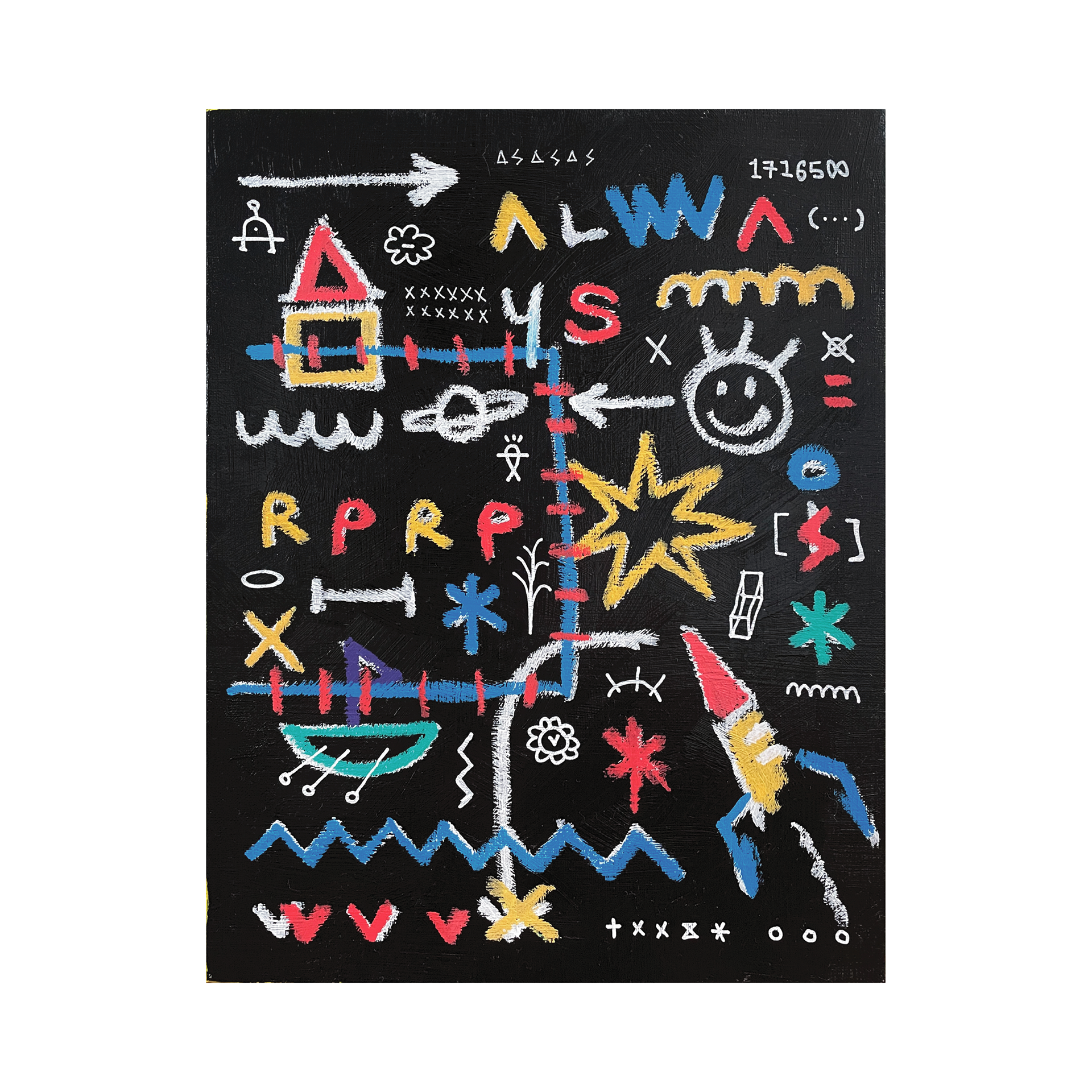 ALWAYS RPRP — Acrylic, acrylic marker, solid paint marker on canvas. 40.9 x 31.8 cm. 2021.