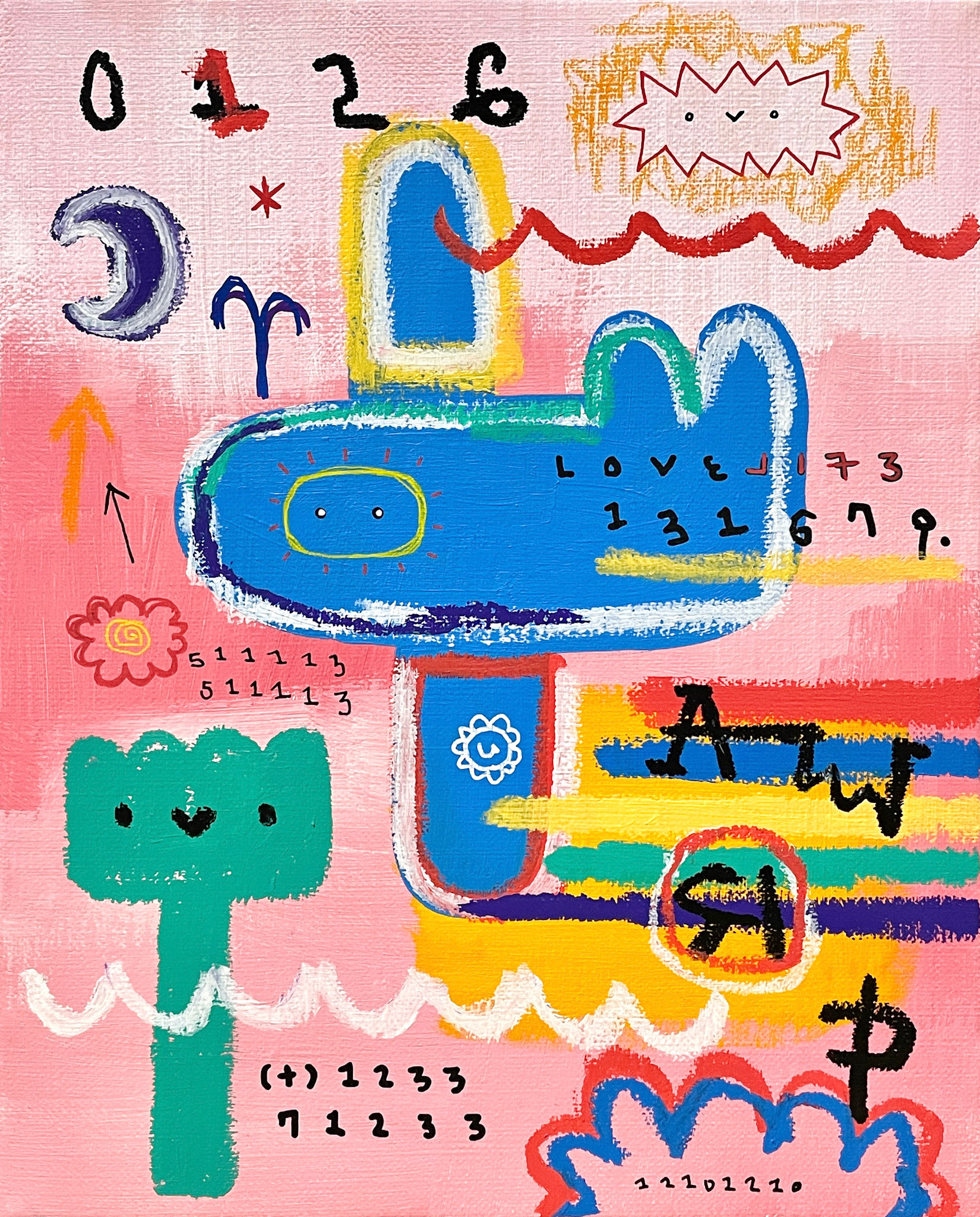 [파랑고래 202208-1] 27.3 x 22.0 cm (3F) Acrylic, oil paint-stick, acrylic marker on canvas 2022