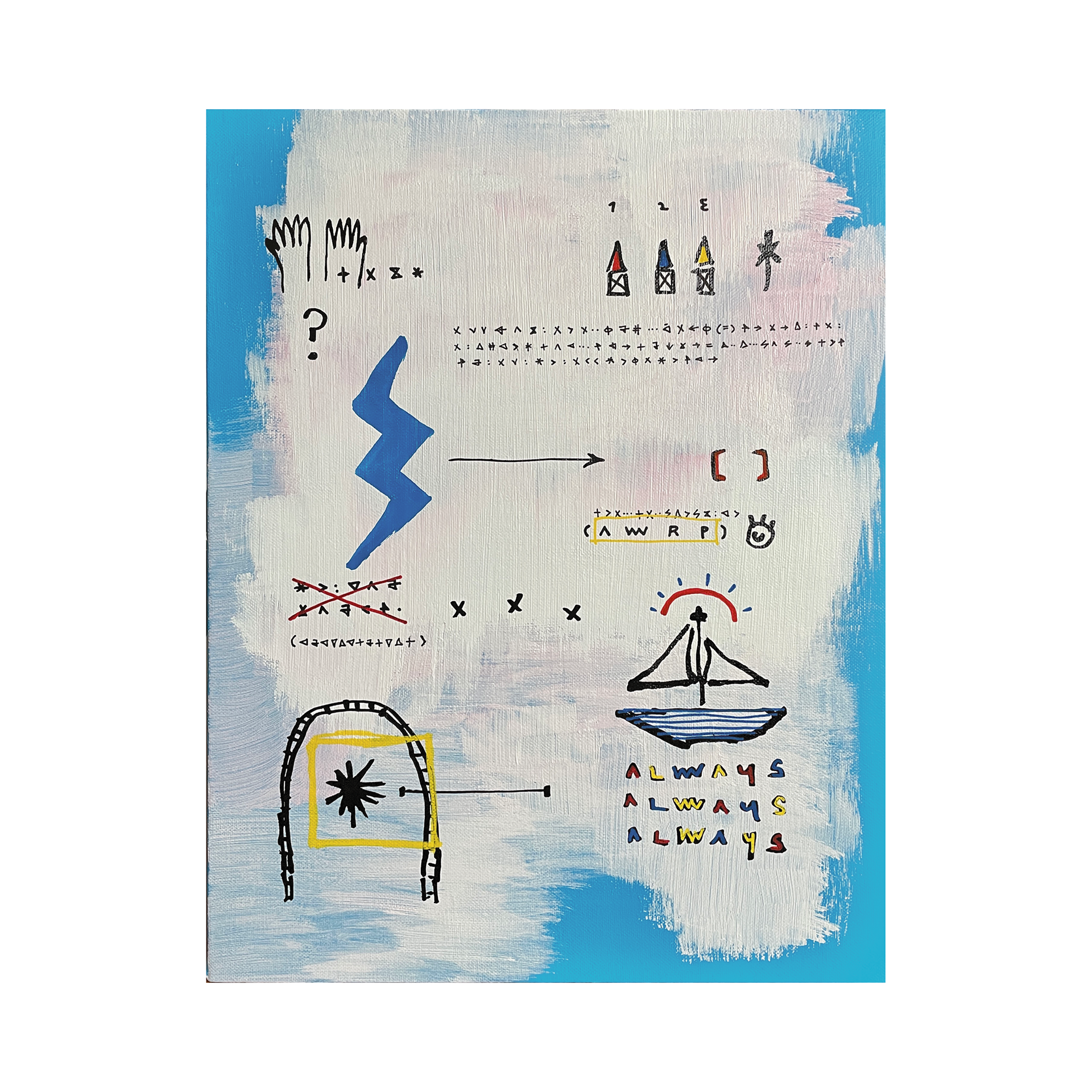 Sailing XXX — Acrylic, acrylic marker, solid paint marker on canvas. 40.9 x 31.8 cm. 2021.