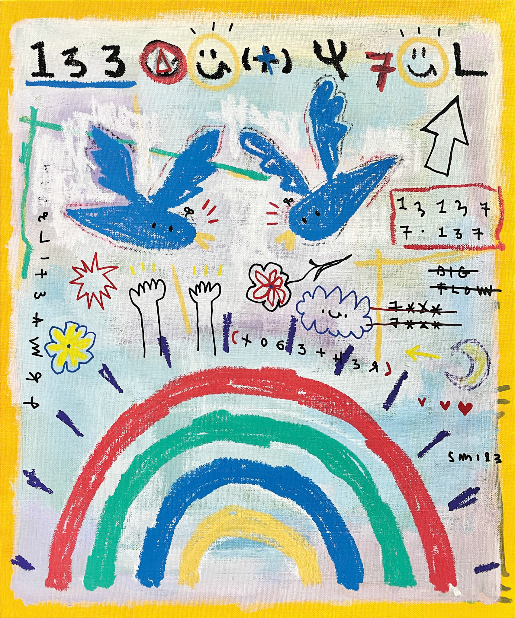 [133auty7ul Together] 45.5 x 37.9 cm (8F) Acrylic, oil paint-stick, acrylic marker, wax pastel on canvas 2022