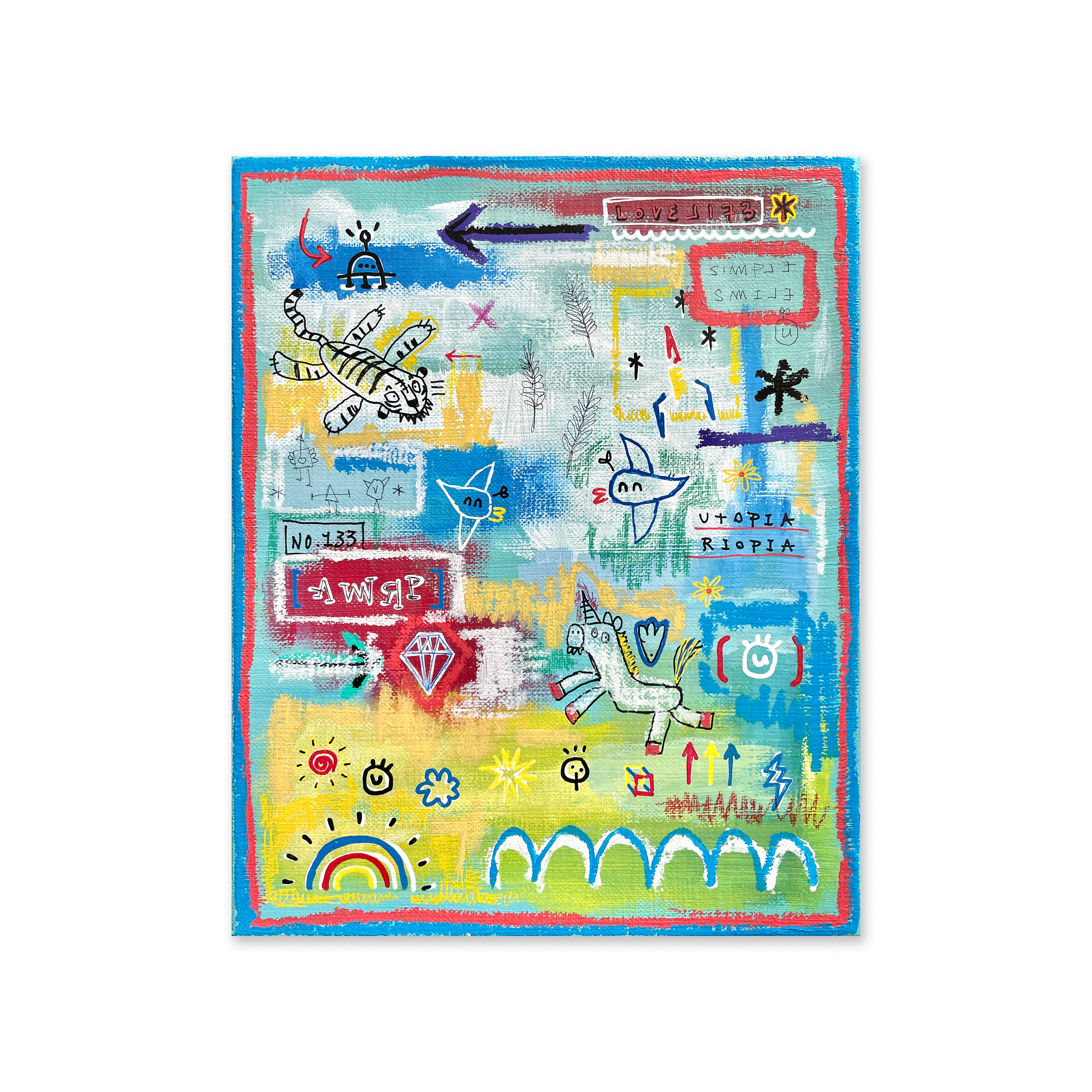 Dream Garden - TU — Acrylic, acrylic marker, oil paint-stick, wax pastel, ball pen on canvas. 27.3 x 22 cm. 2021.