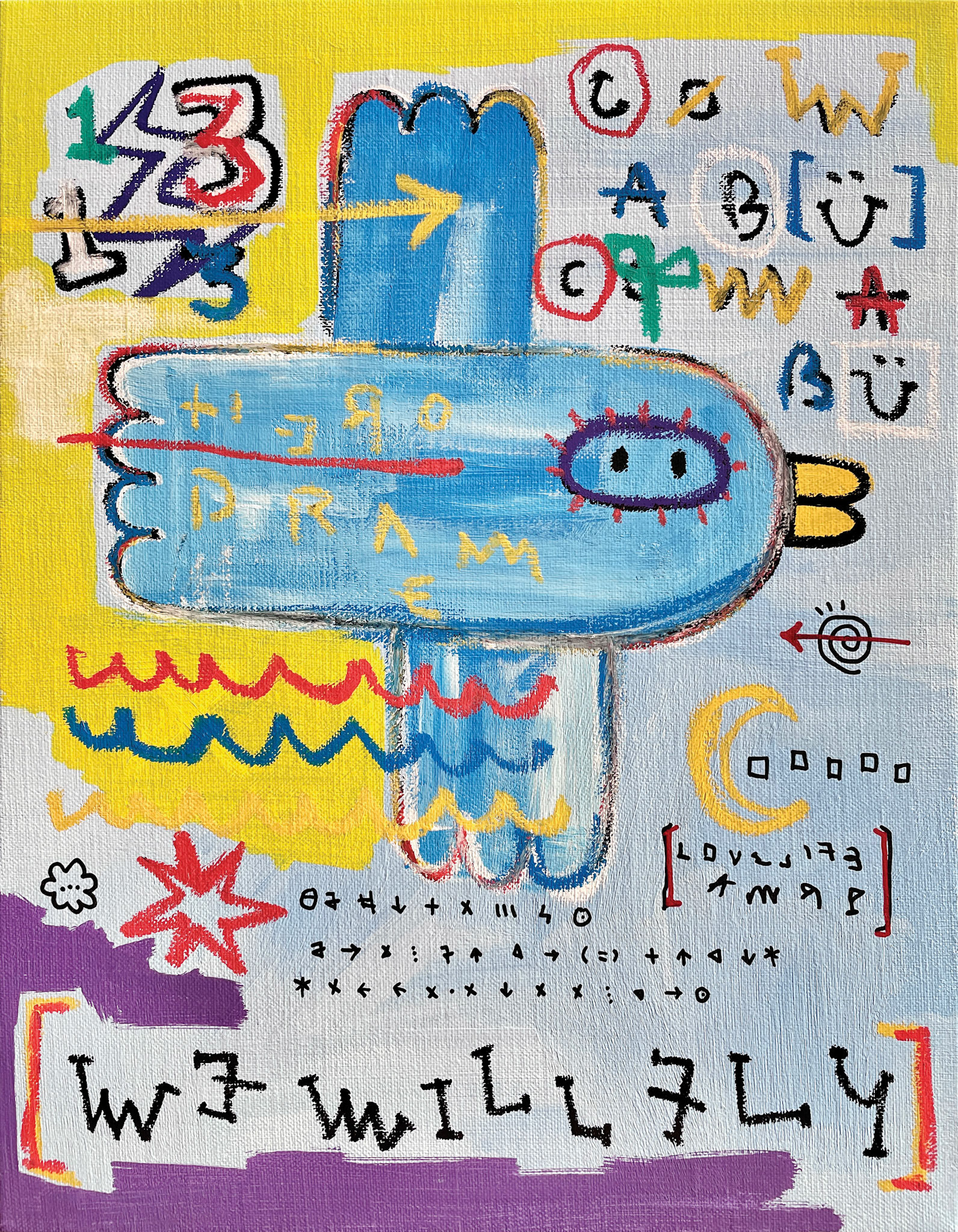 [We Will Fly] 40.9 x 31.8 cm (6F) Acrylic, oil paint-stick, acrylic marker on canvas 2022