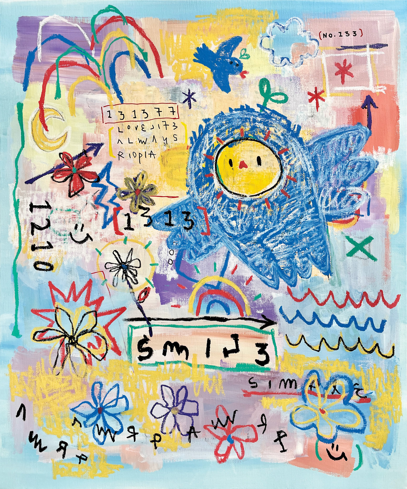 [SMILE 1313] 72.7 x 60.6 cm (20F) Acrylic, oil paint-stick, acrylic marker on canvas 2022
