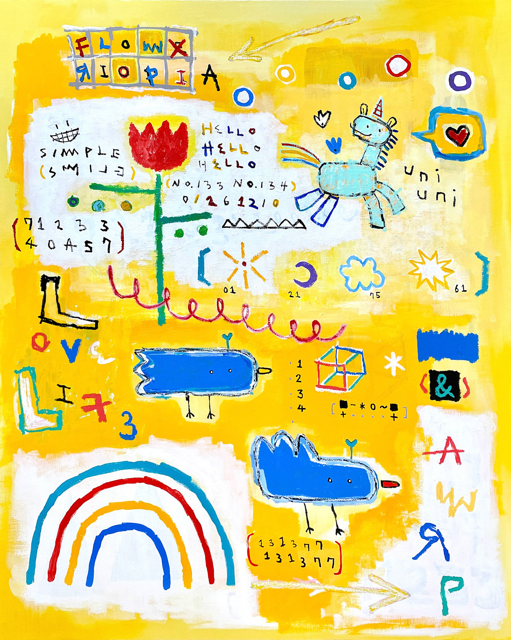 [안녕 안녕 안녕] 90.9 x 72.7 cm (30F) Acrylic, oil paint-stick on canvas 2022