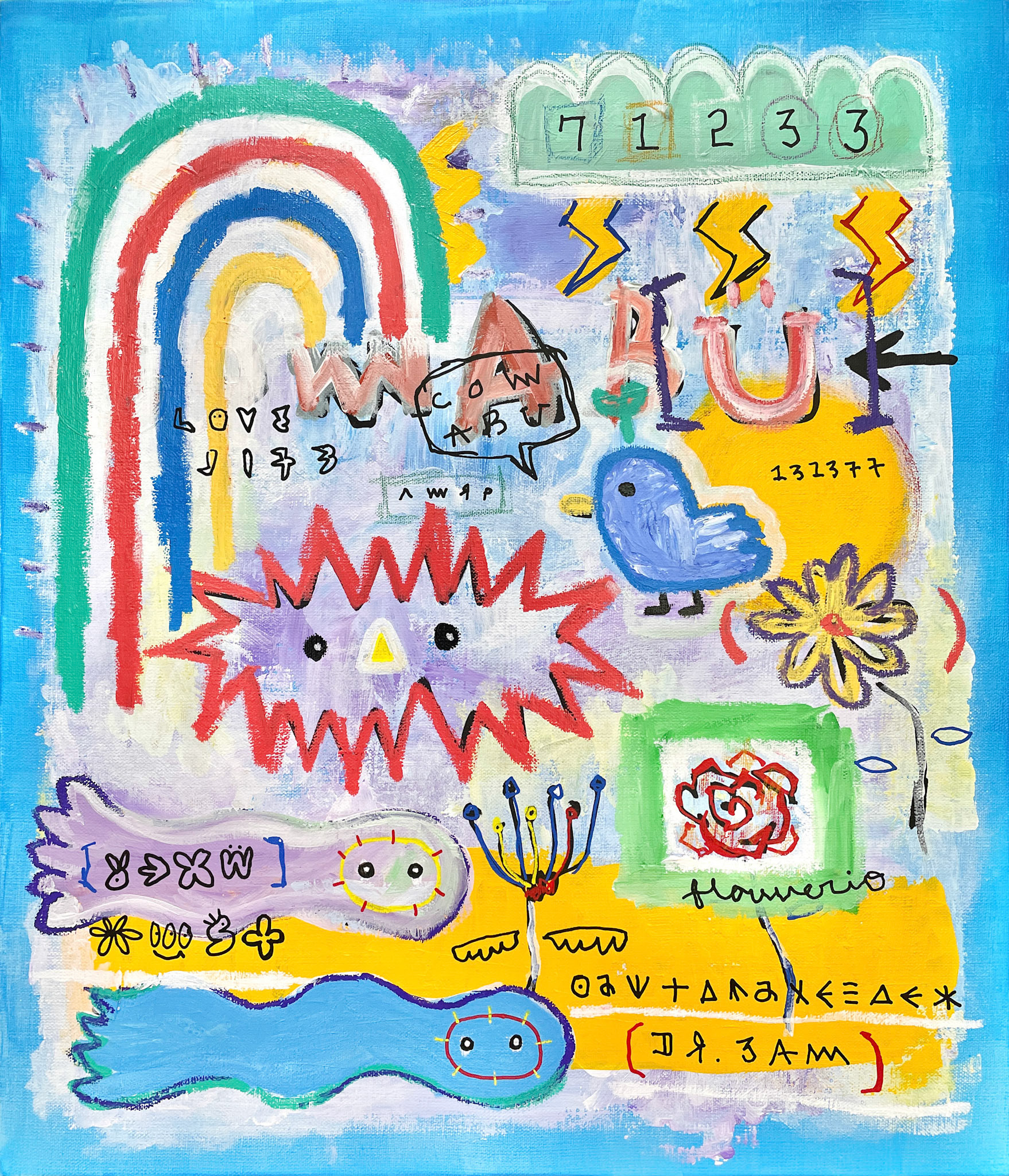 [무지개 폭포] 53 x 45.5 cm (10F) Acrylic, oil paint-stick, acrylic marker, wax pastel on canvas 2022