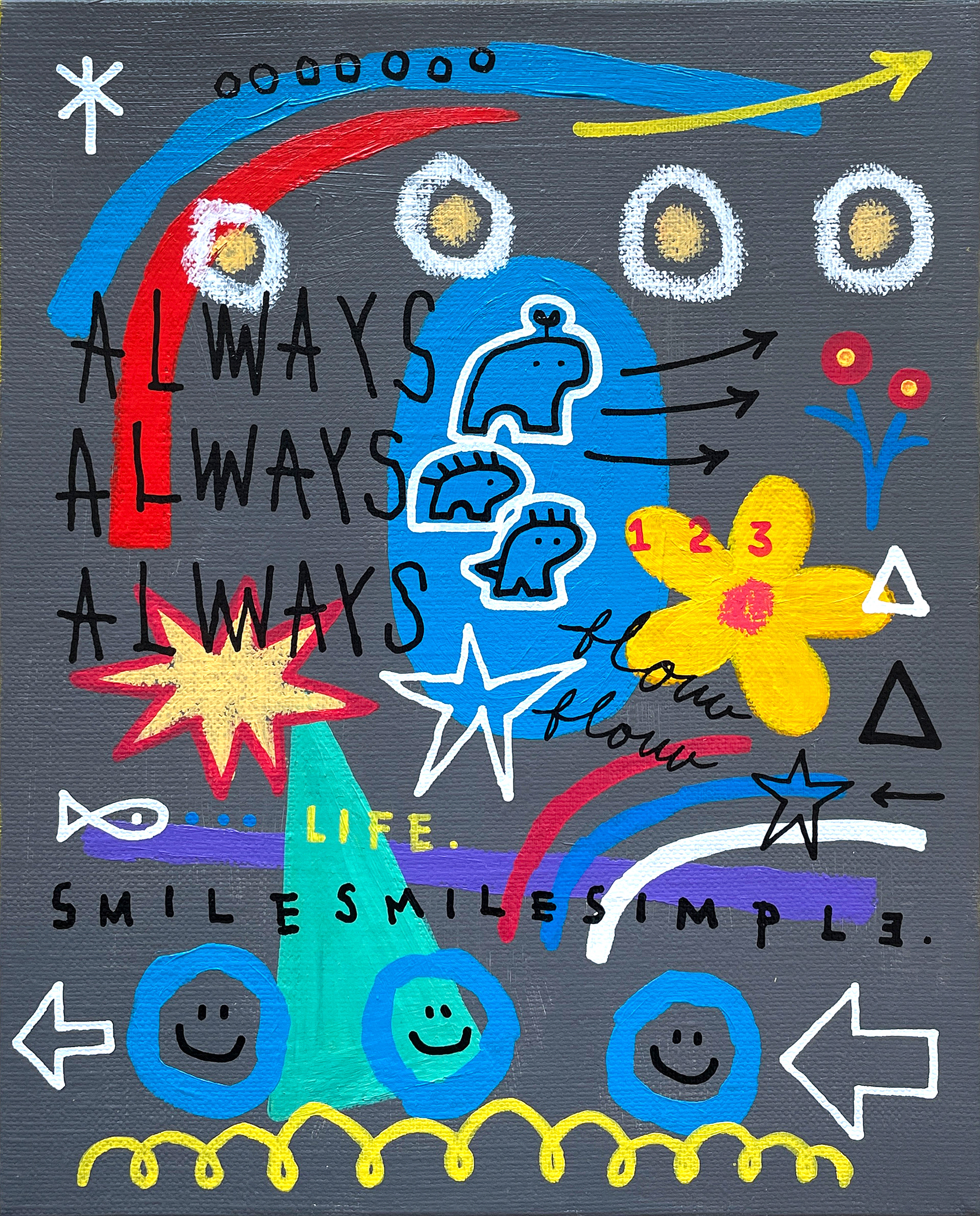 [ALWAYS ALWAYS ALWAYS] 27.3 x 22 cm (3F) Acrylic, oil paint-stick, oil marker on canvas 2023