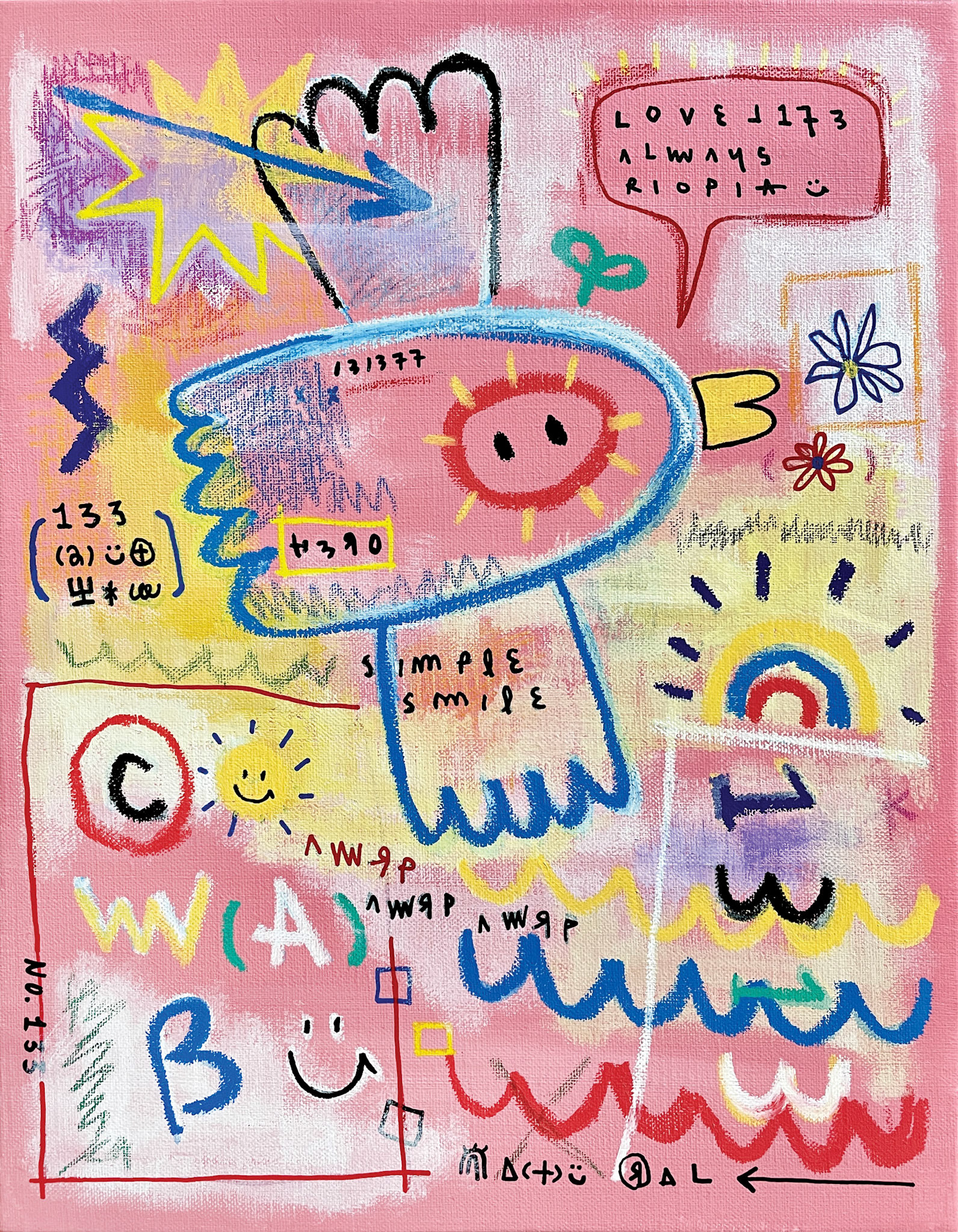 [COWABU Natural] 40.9 x 31.8 cm (6F) Acrylic, oil paint-stick, acrylic marker, wax pastel on canvas 2022