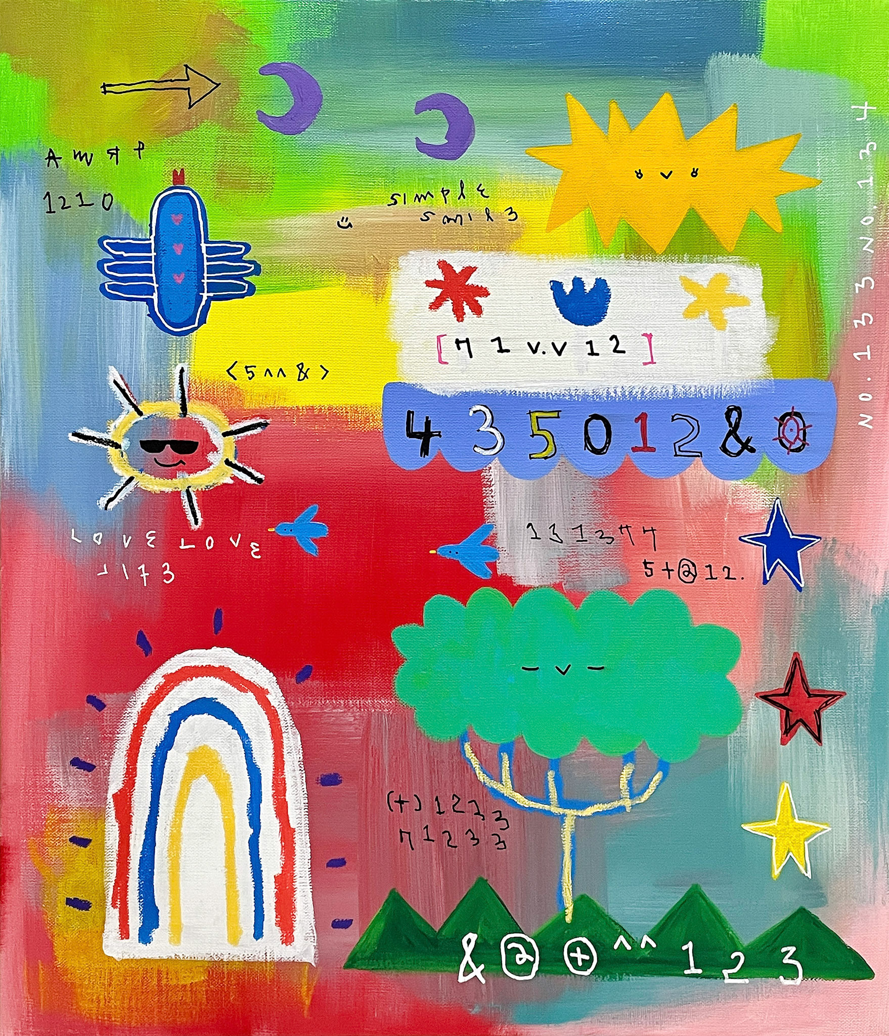 [미소나무-그늘에서 쉬어가] 53.0 x 45.5 cm (10F) Acrylic, oil paint-stick, acrylic marker on canvas 2022