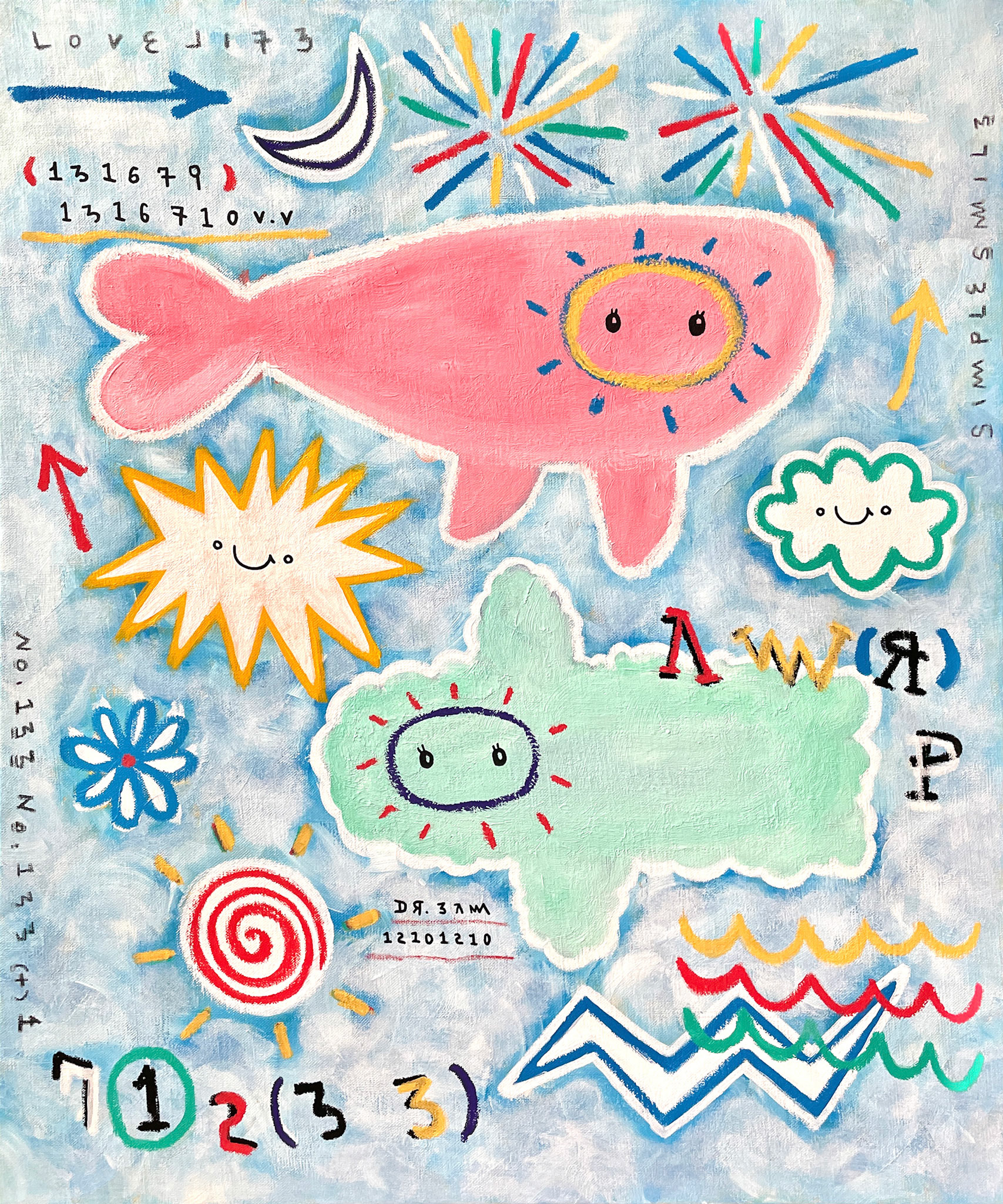 [무지개꽃놀이] 72.7 x 60.6 cm (20F) Acrylic, oil paint-stick, acrylic marker, wax pastel on canvas 2022