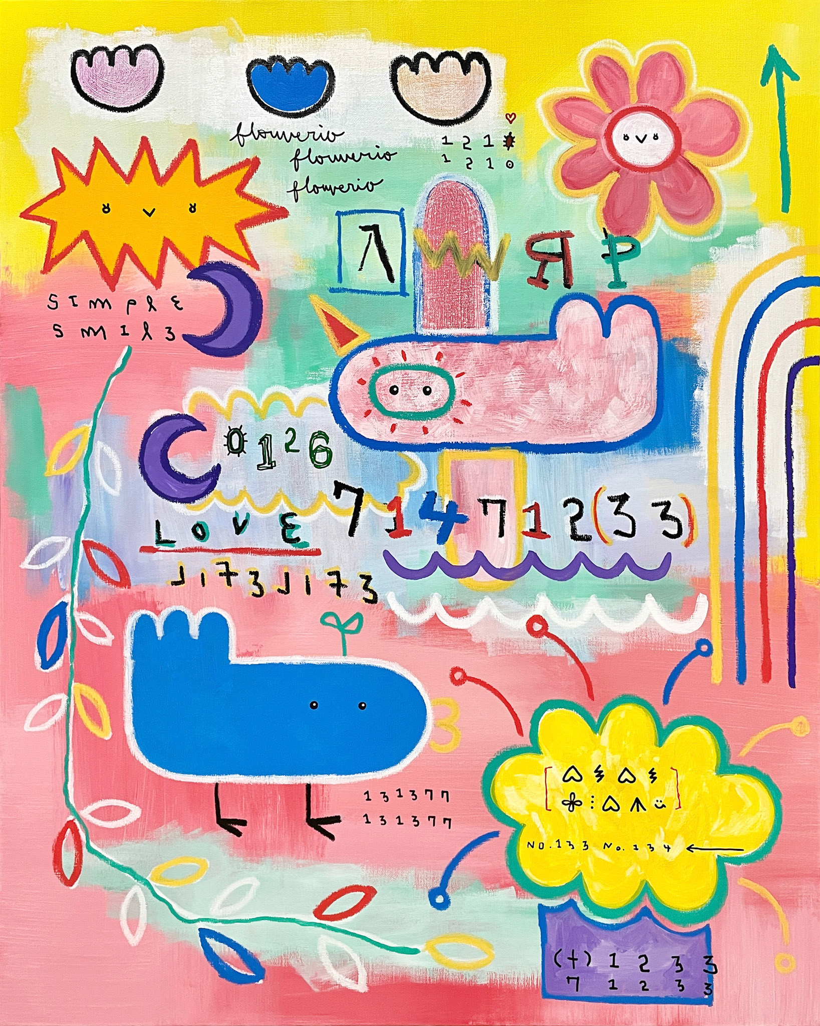 [71471233] 90.9 x 72.7 cm (30F) Acrylic, oil paint-stick, acrylic marker, wax pastel on canvas 2022