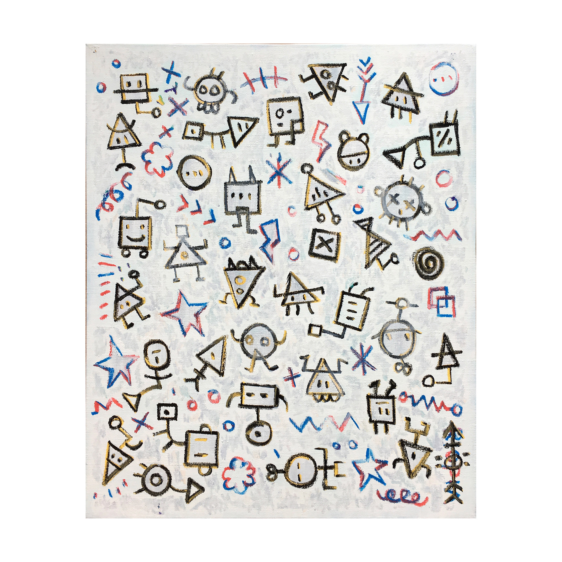 HAPPY WHITE RIOPIA — Acrylic, solid paint marker on canvas.  60.6 x 50 cm. 2018.