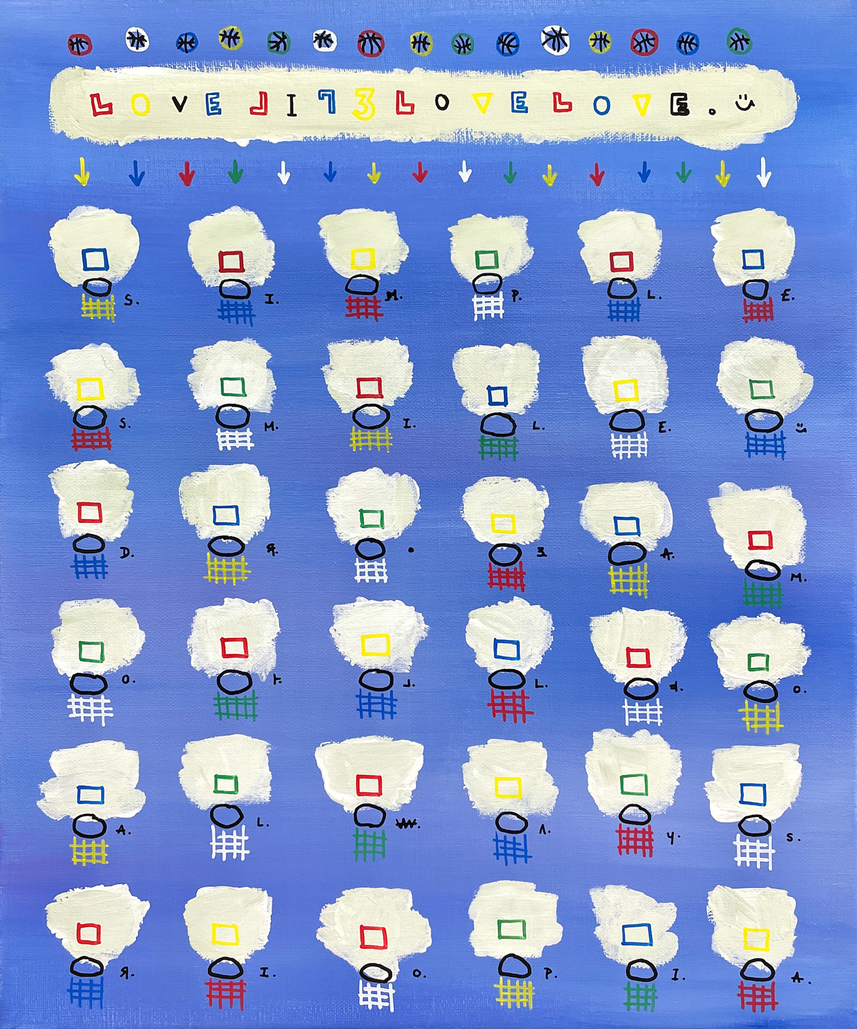 [ALL HOOP] 45.5 x 37.9 cm (8F) Acrylic, oil paint-stick, oil marker on canvas 2023