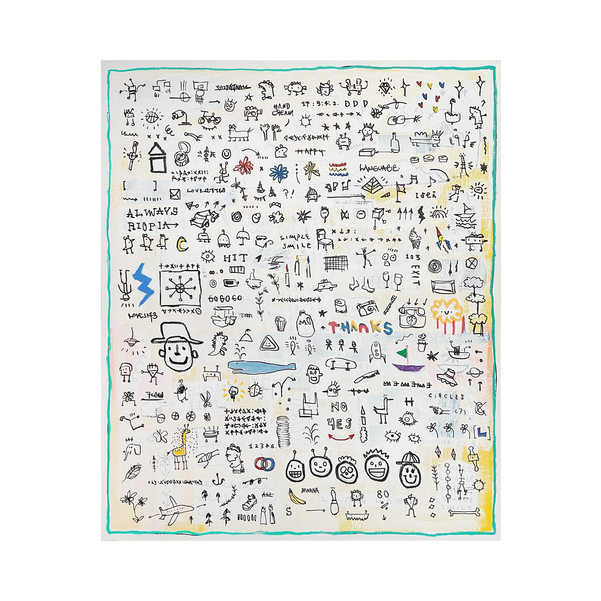 RIOPIA Collection - Thanks — Acrylic, acrylic marker, solid paint marker on canvas. 72.7 x 60.6 cm. 2021.