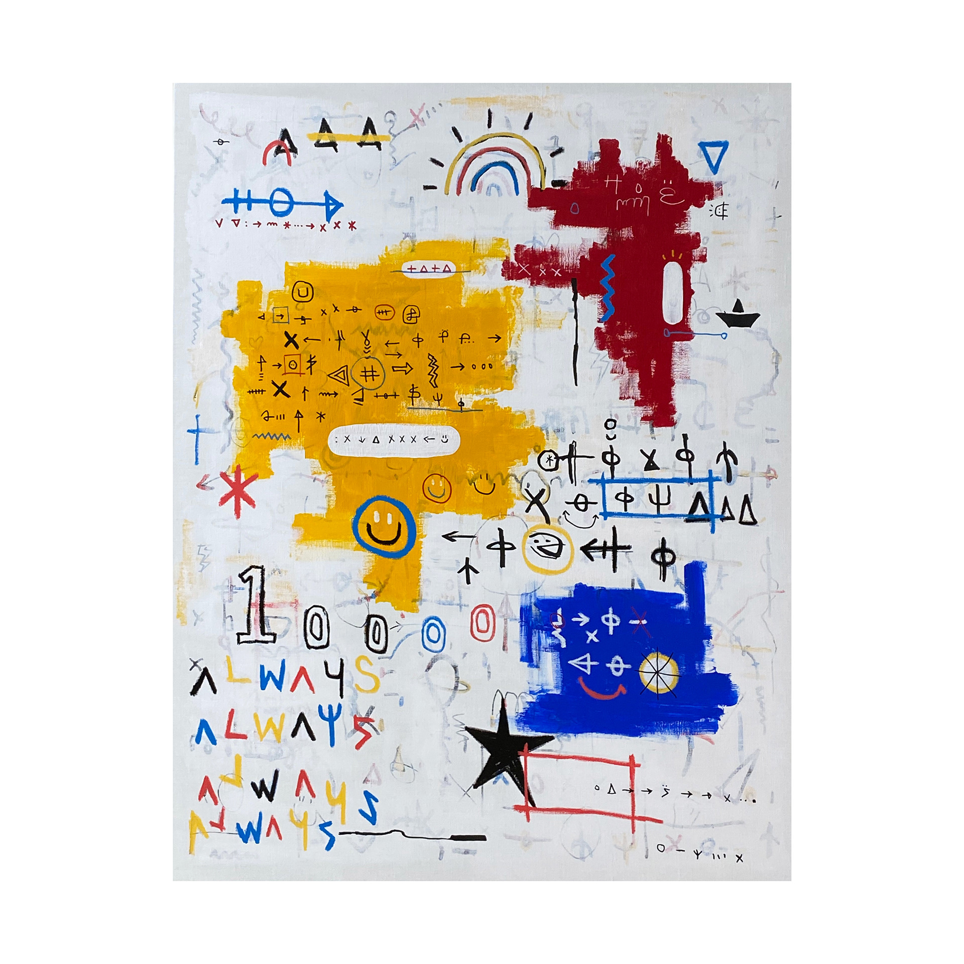 ALWAYS — Acrylic, acrylic marker, solid paint marker on canvas. 117 x 91 cm. 2019.