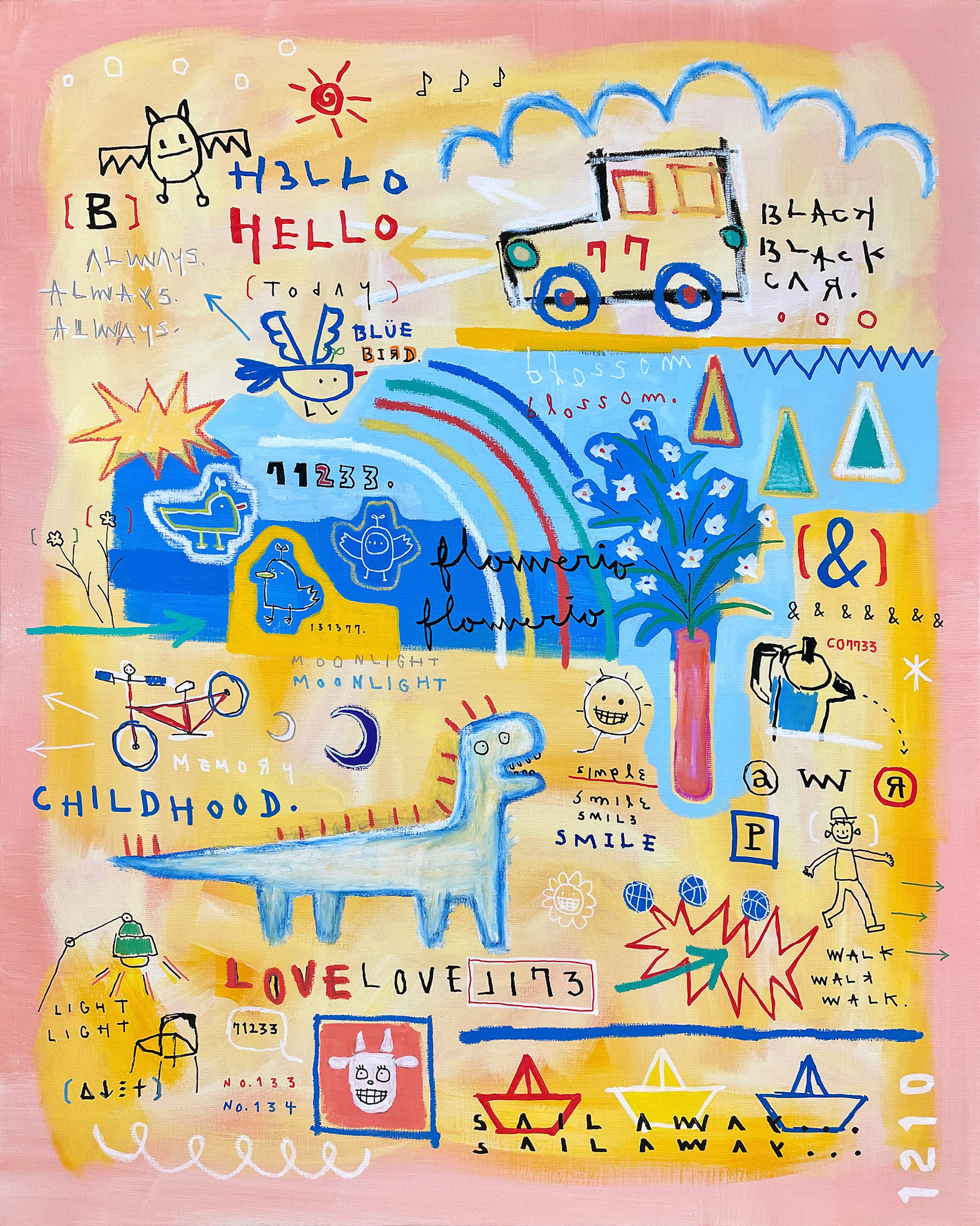 [SAIL AWAY] 90.9 x 72.7 cm (30F) Acrylic, oil paint-stick, oil marker on canvas 2023