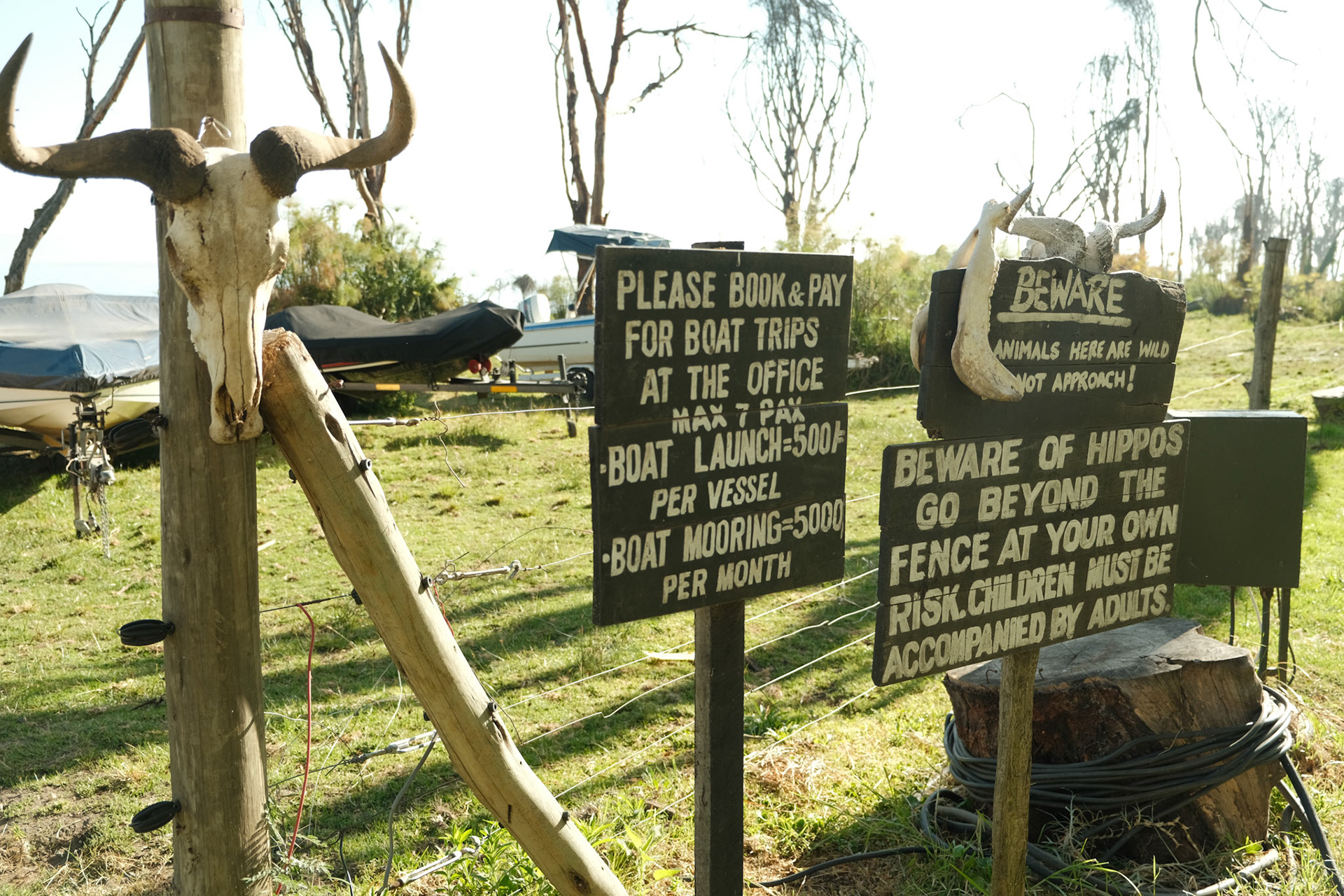 Electric fence "protecting" our camp site from hippos