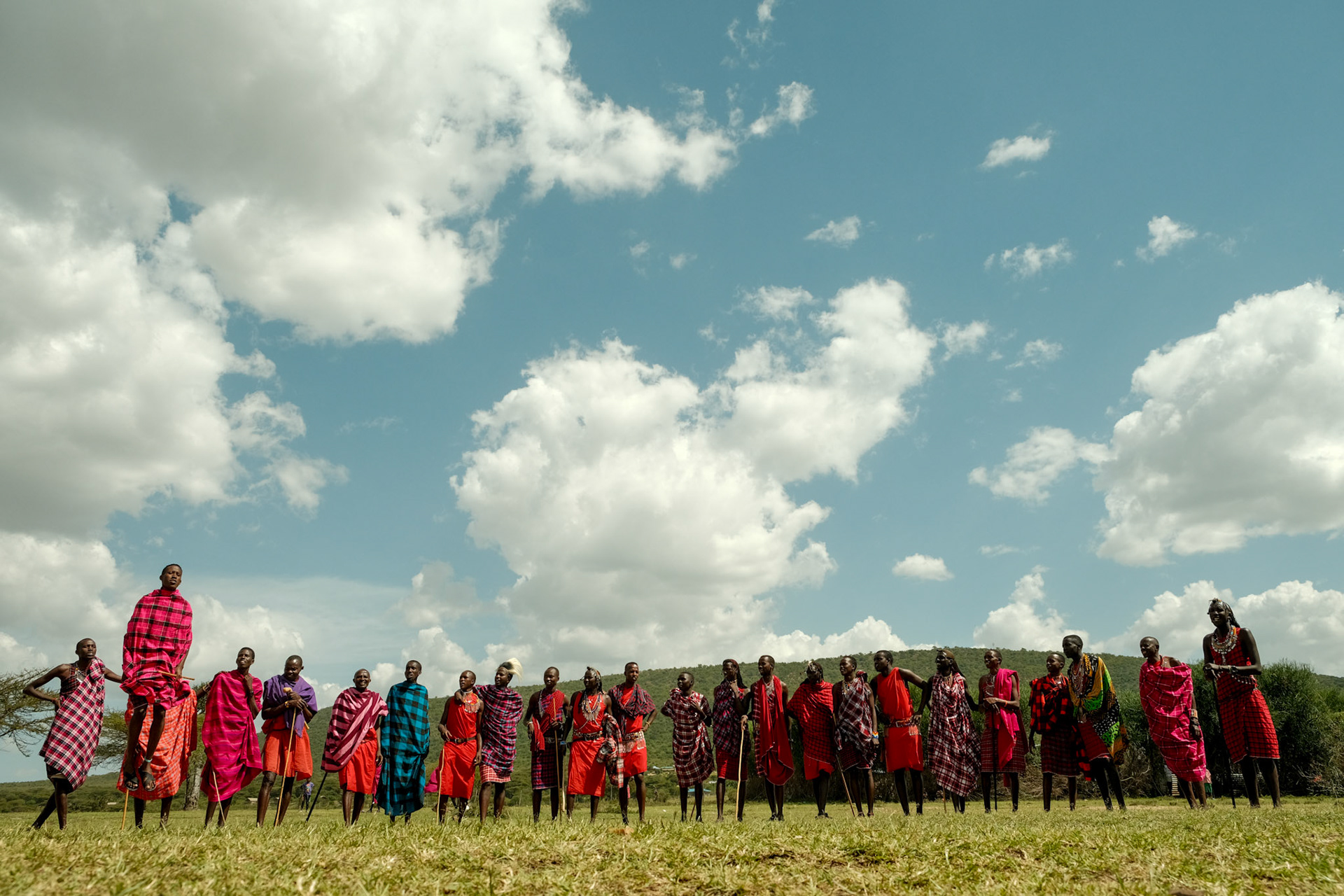 Maasai warriors wearing their colourful shukas