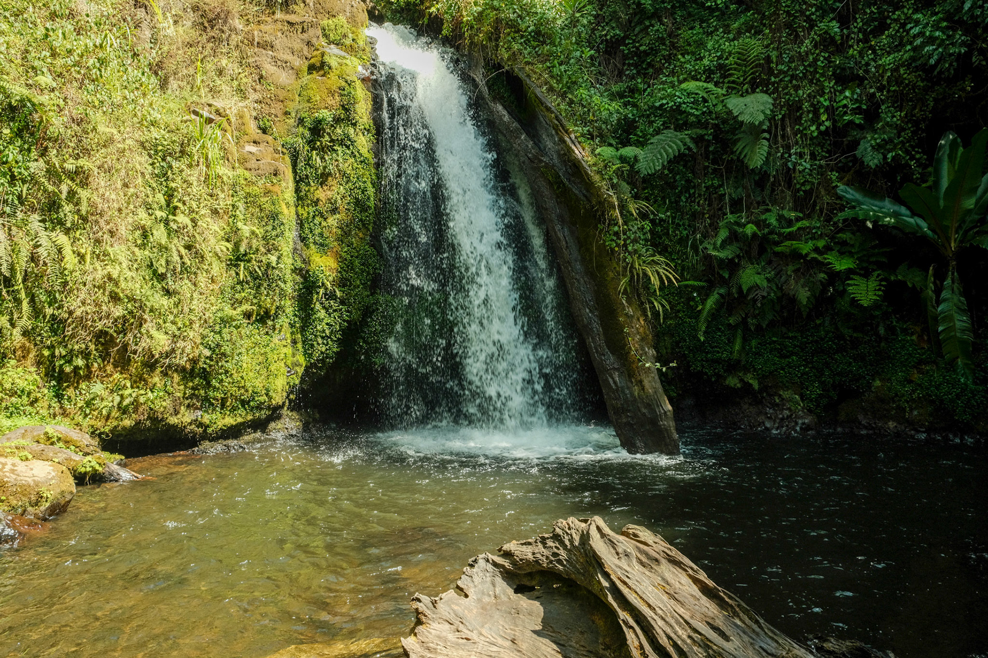 Waterfall with freezing water coming from Mount Kenya