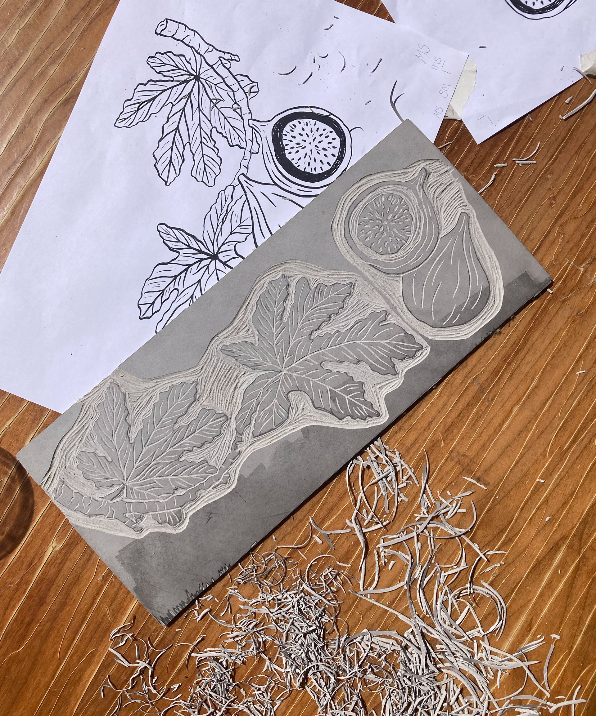 carved linocut printing block