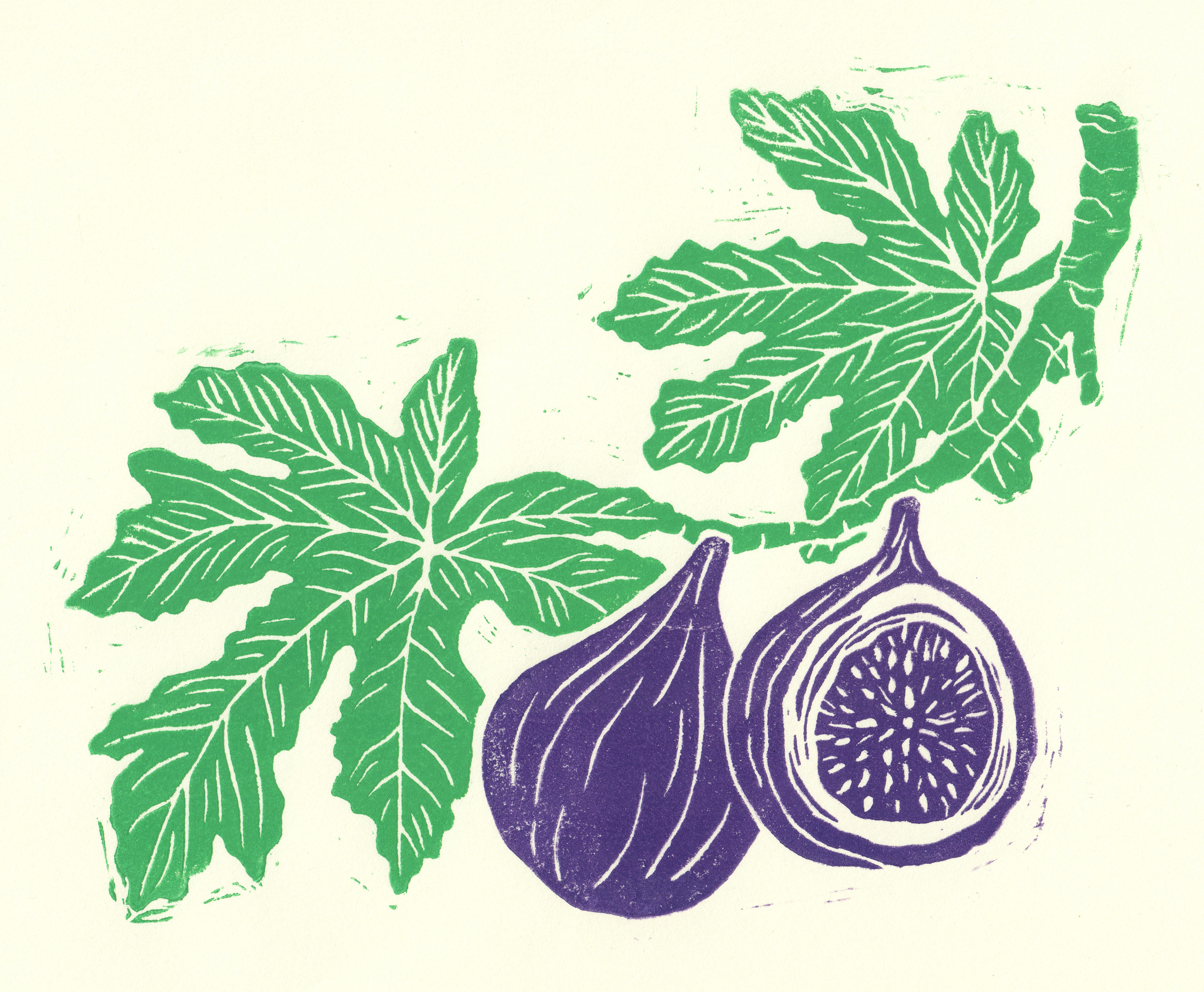 two-colour linoprint on cream-white paper