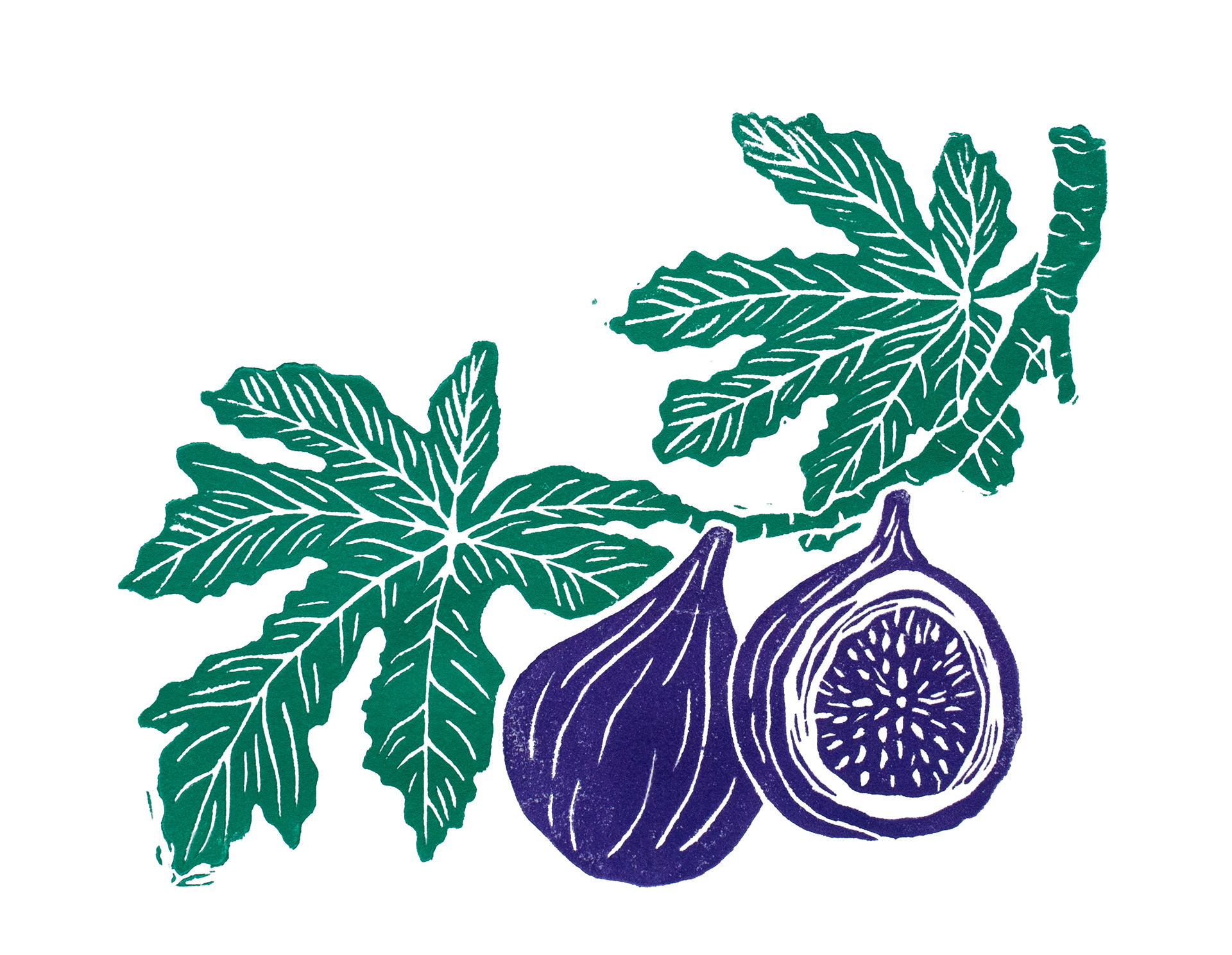 two-colour linoprint on white paper