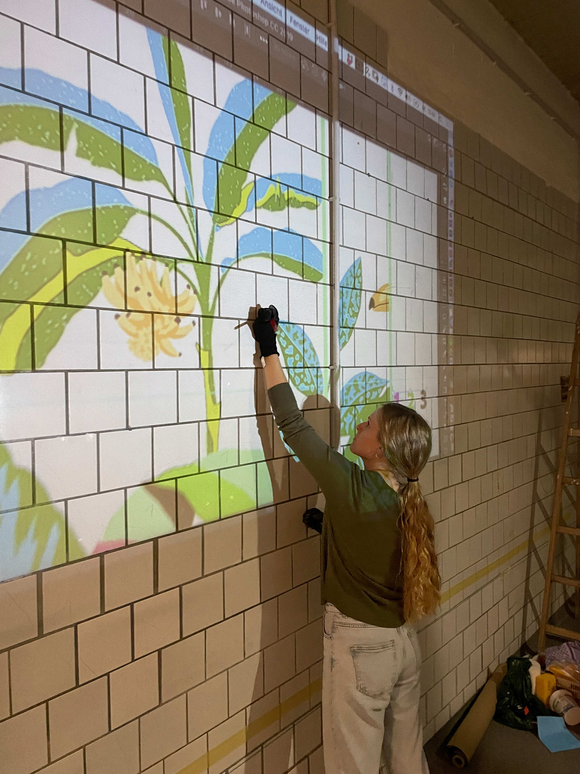 fransfer of the illustration onto the wall