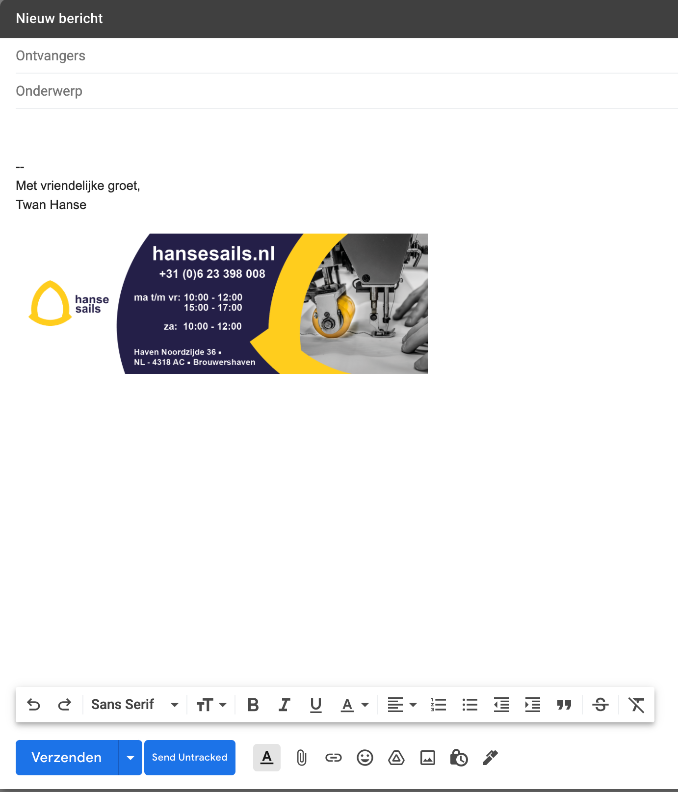 Email banner - Hanse Sails Zeilmakerij Brouwershaven