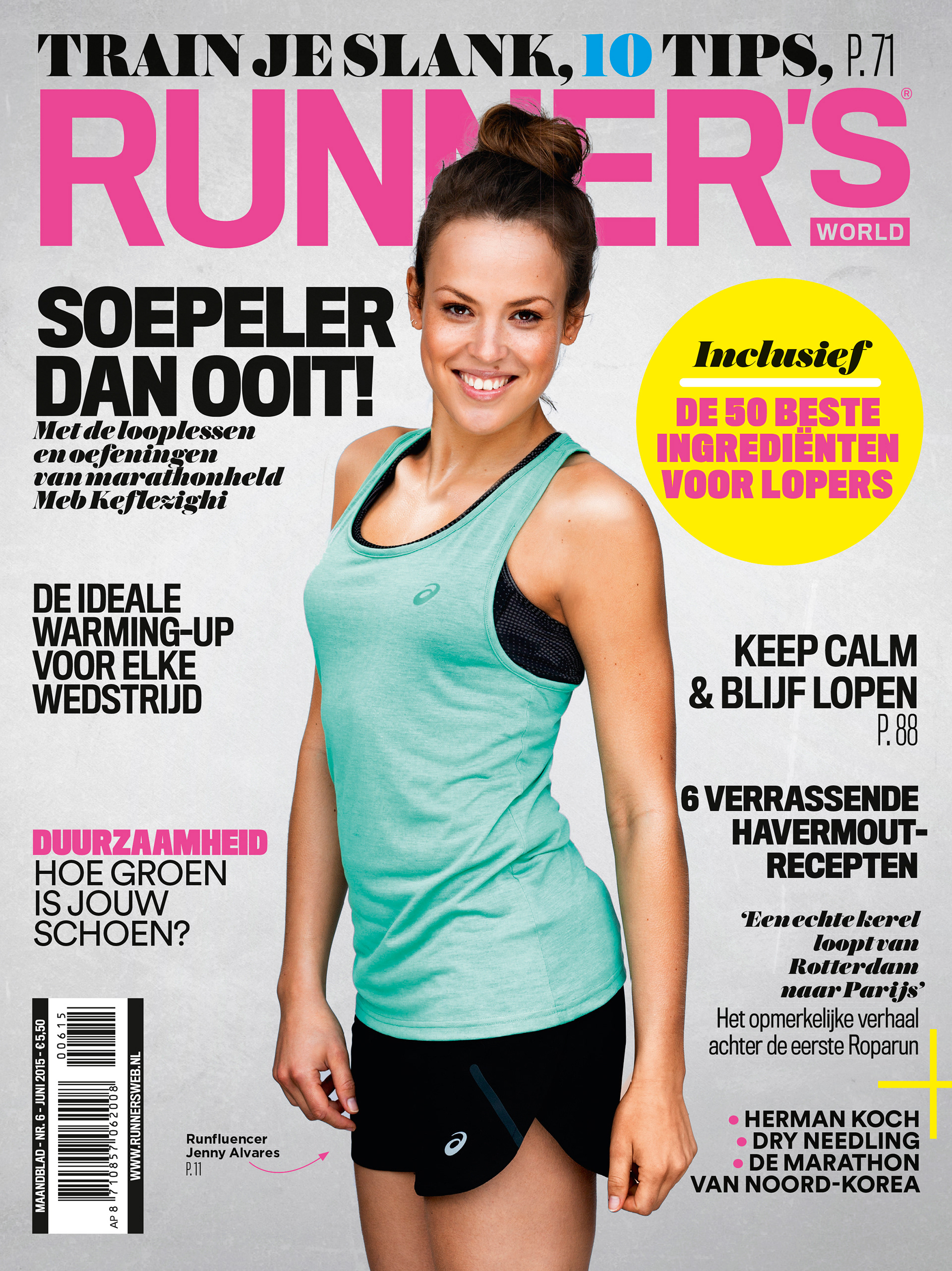 Runfluencer Jenny Alvares op de cover van de Runner's World, het meest gelezen tijdschrift over hardlopen ter wereld