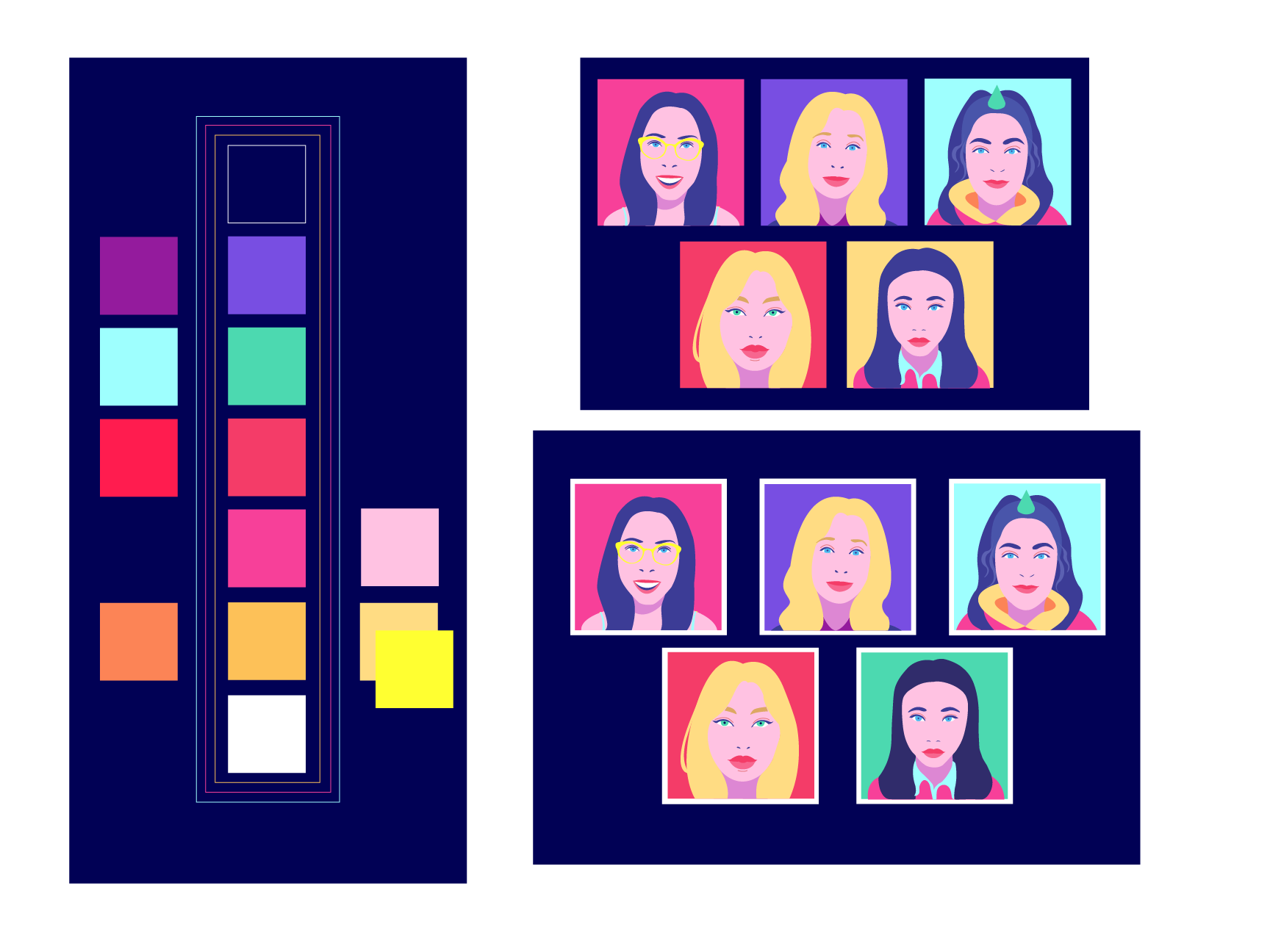 here I applied the color scheme on the avatars (also made by me)