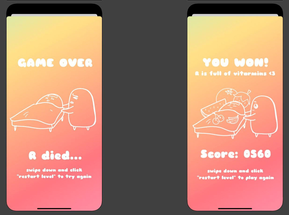 gameover and winning screens