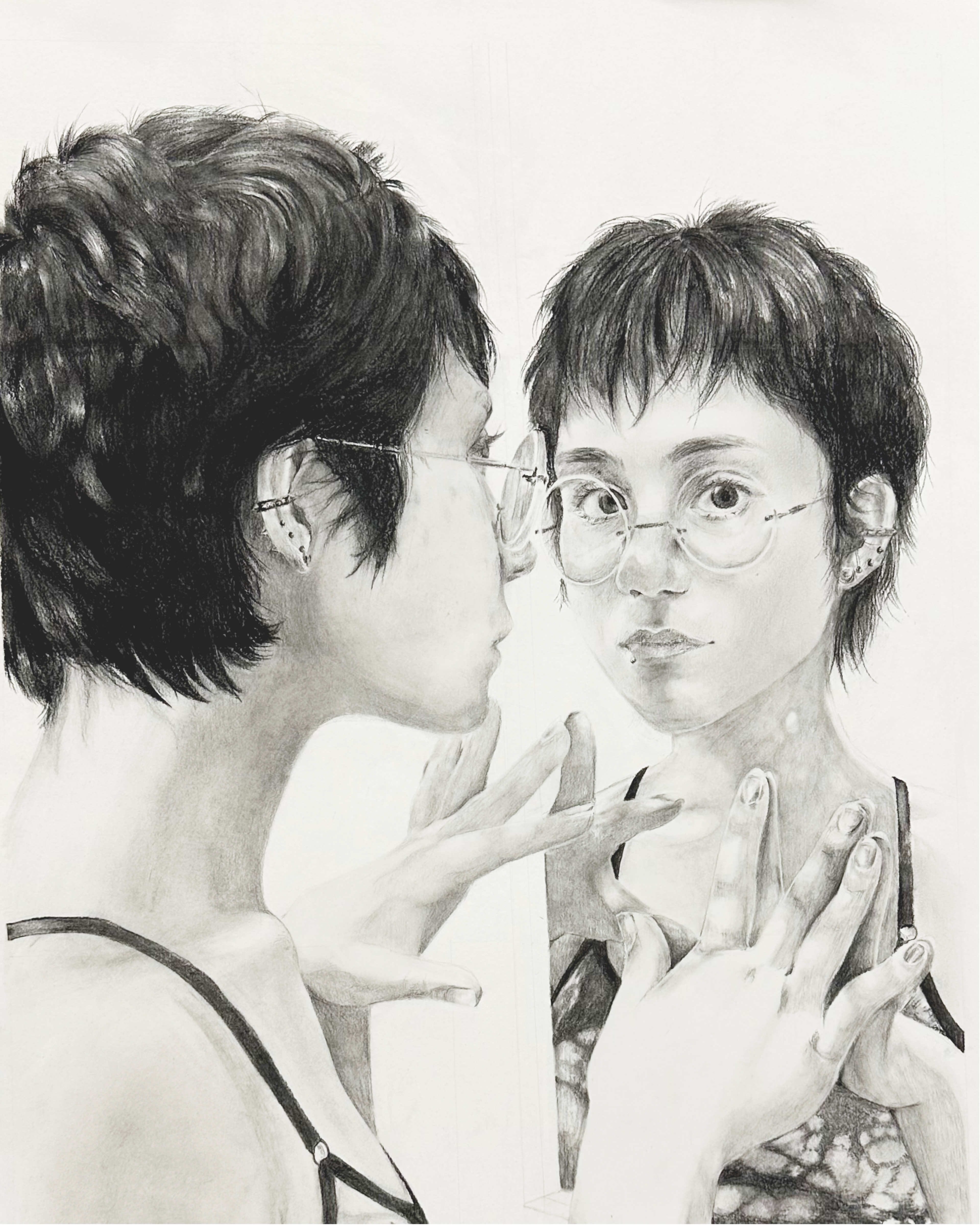 🖼 Drawing II — Self-Portrait 🎨 Graphite 🧠 Abstract identity representation integrated with observational drawing practice.