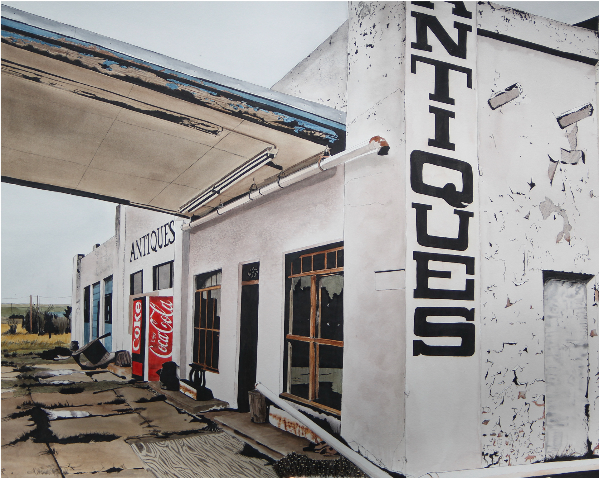 “Antiques”  Watercolor, Pen & Ink, 40” x 30” 2014