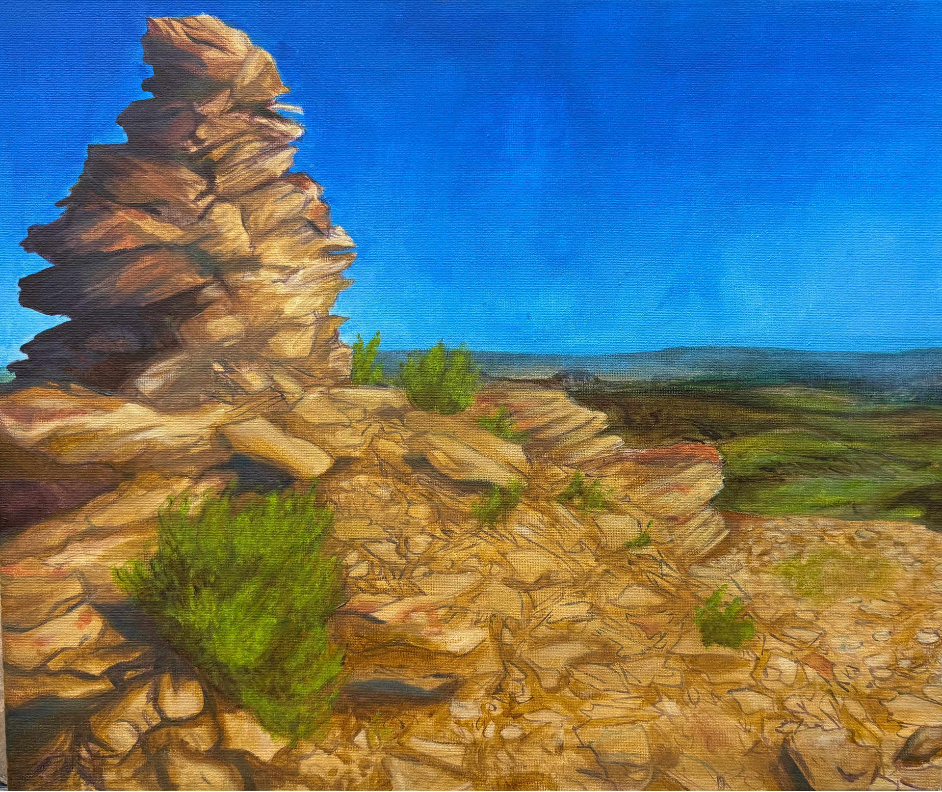 🖼 Painting I — Landscape, Space & Texture 🎨 Acrylic on canvas 🧠 Use of proportion, overlap, and textured surfaces to activate pictorial space.