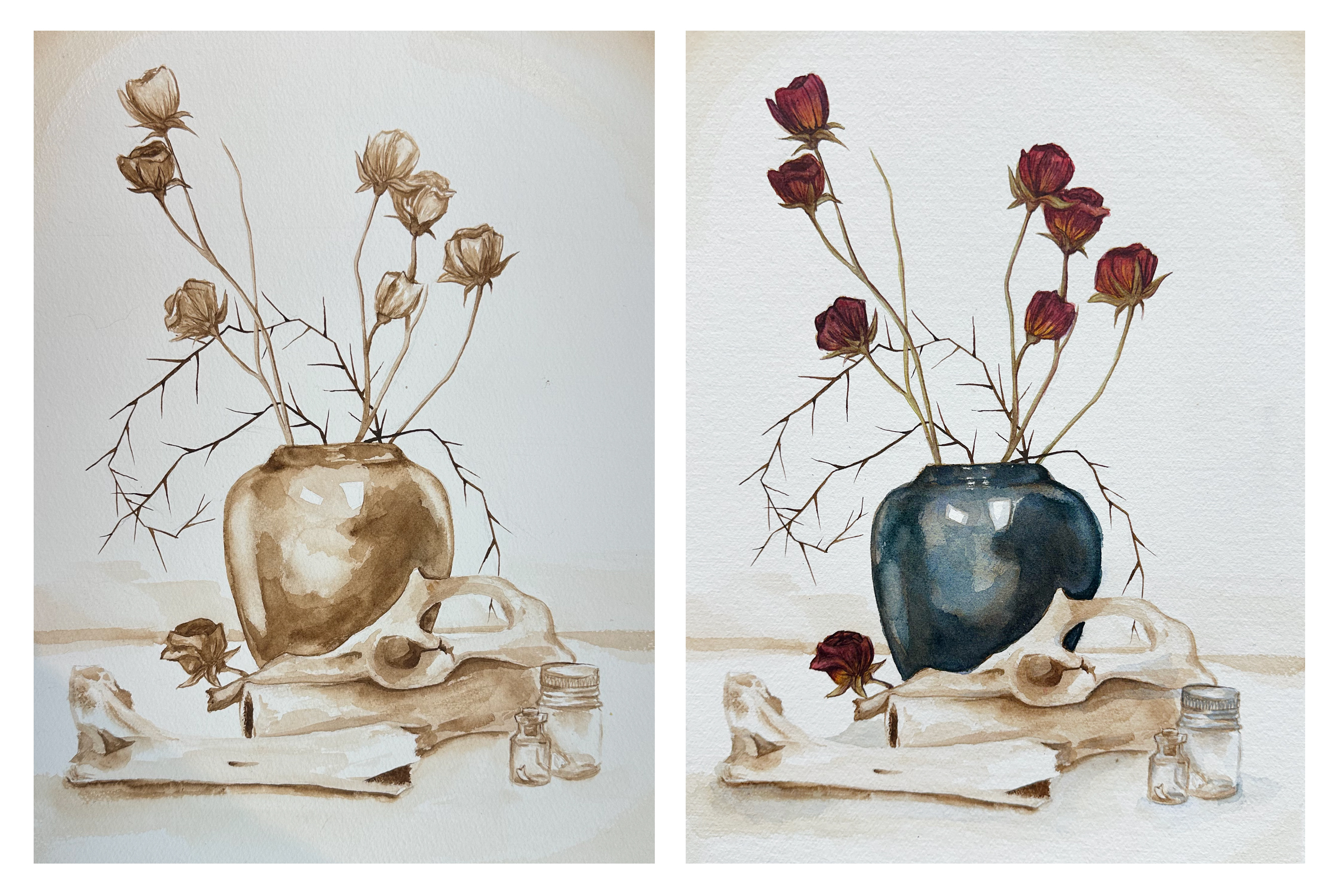 🖼 Watercolor I — Triadic Study with Underpainting 🎨 Watercolor 🧠 Limited-palette exploration of glazing, underpainting, and color harmony.