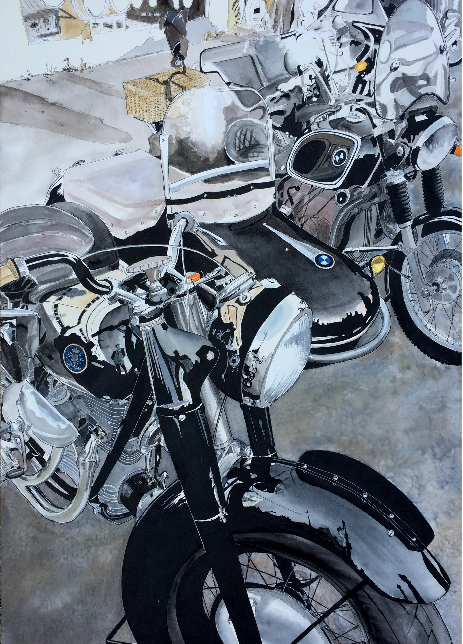 “Sidecar” Watercolor, Pen & Ink, 20” x 14” 2016