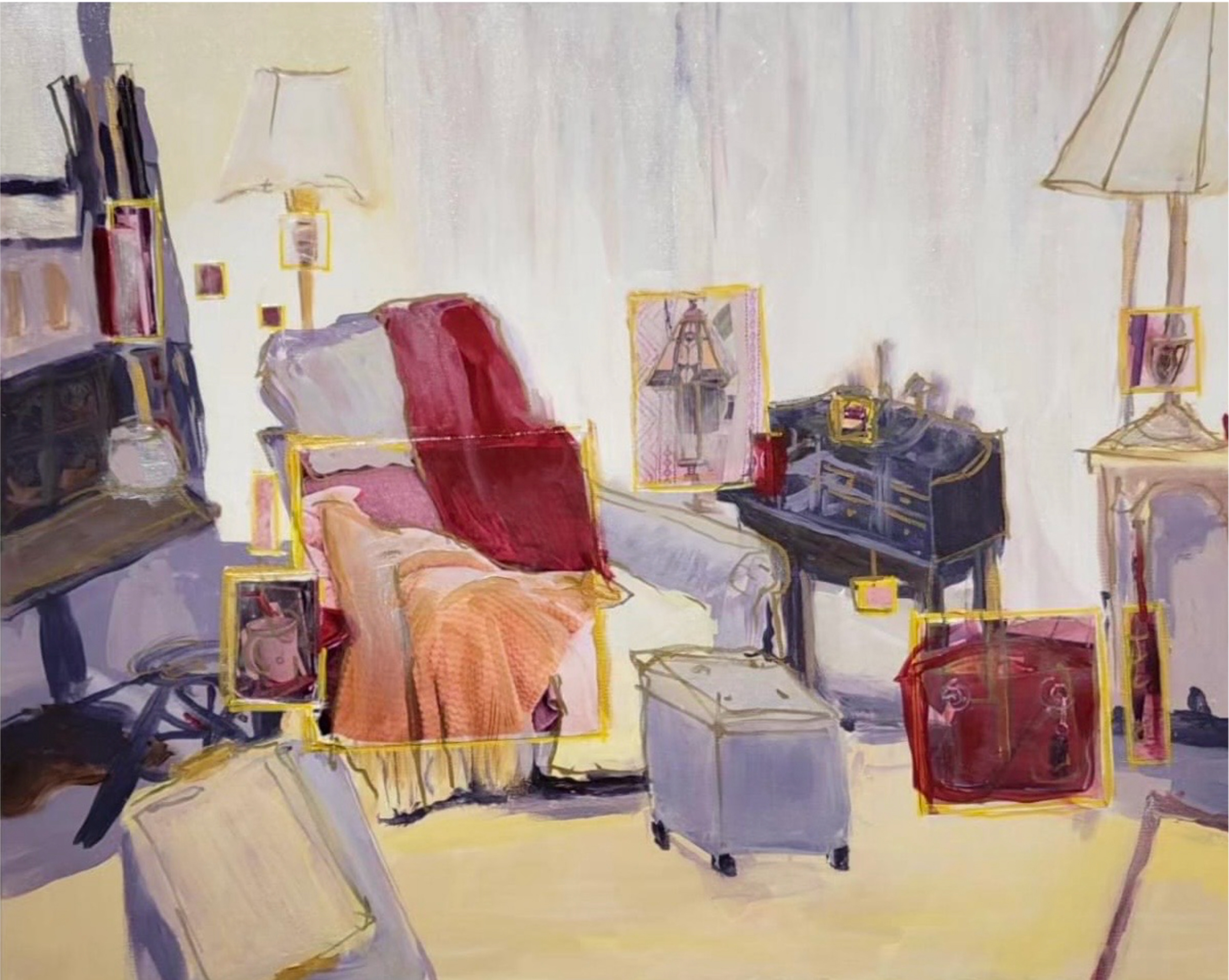 “Recliner Excavation” Acrylic & Mixed Media, 30 X 24” 2024