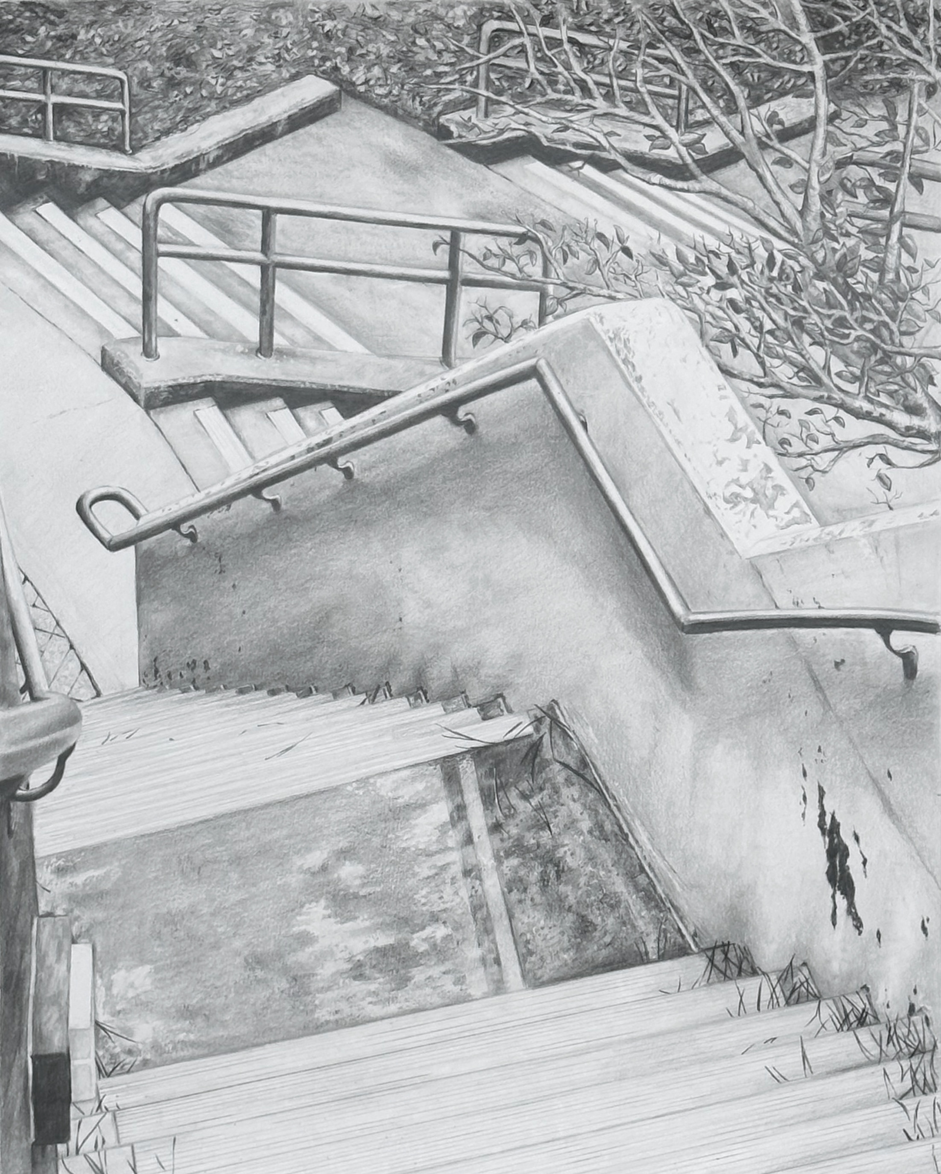 🖼 Drawing I — “Viewpoint: Space & Focal Point” 🎨 Graphite 🧠 Proportion, value, and linear perspective to create spatial depth.