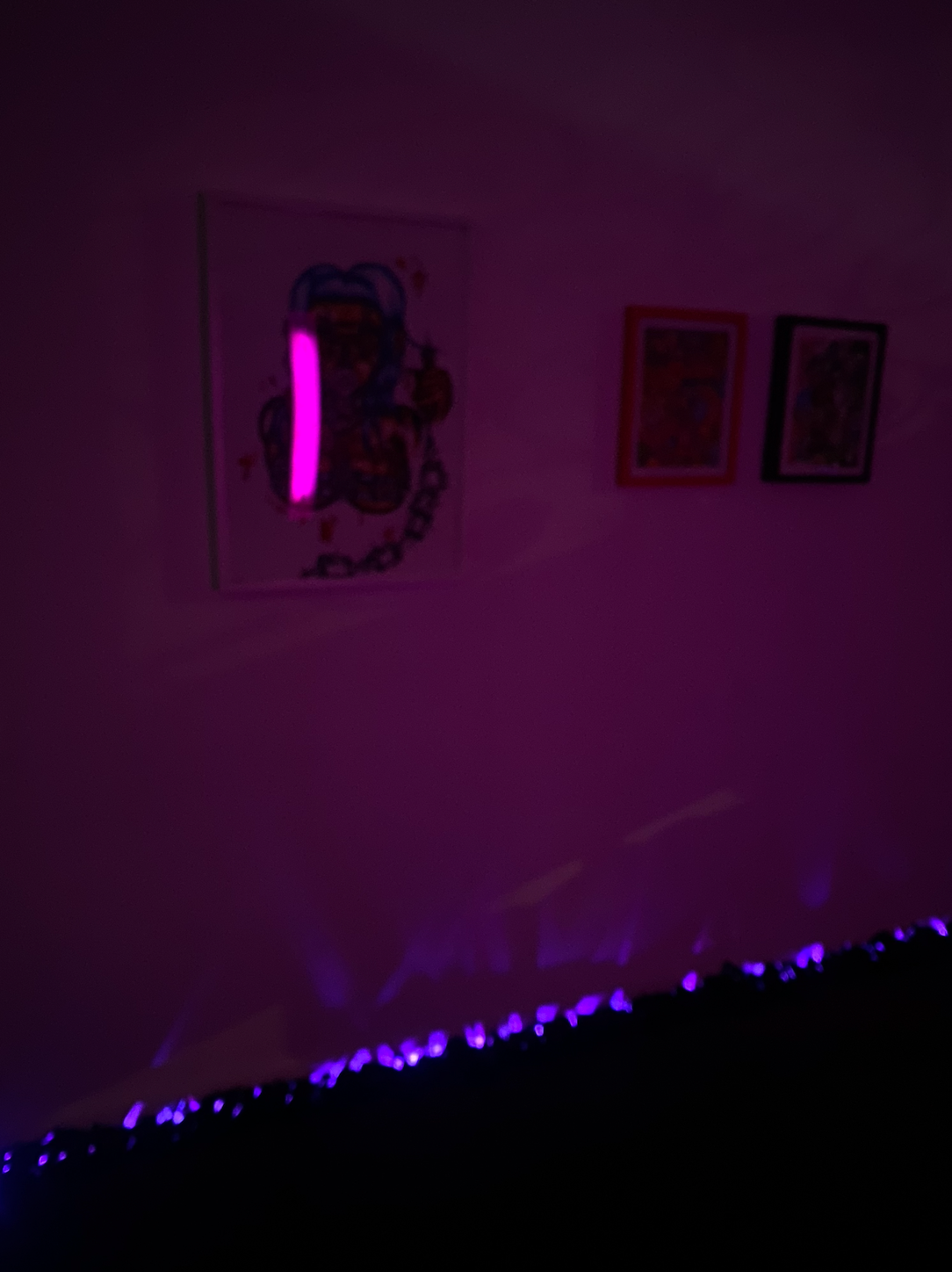 led lights beneath black bark