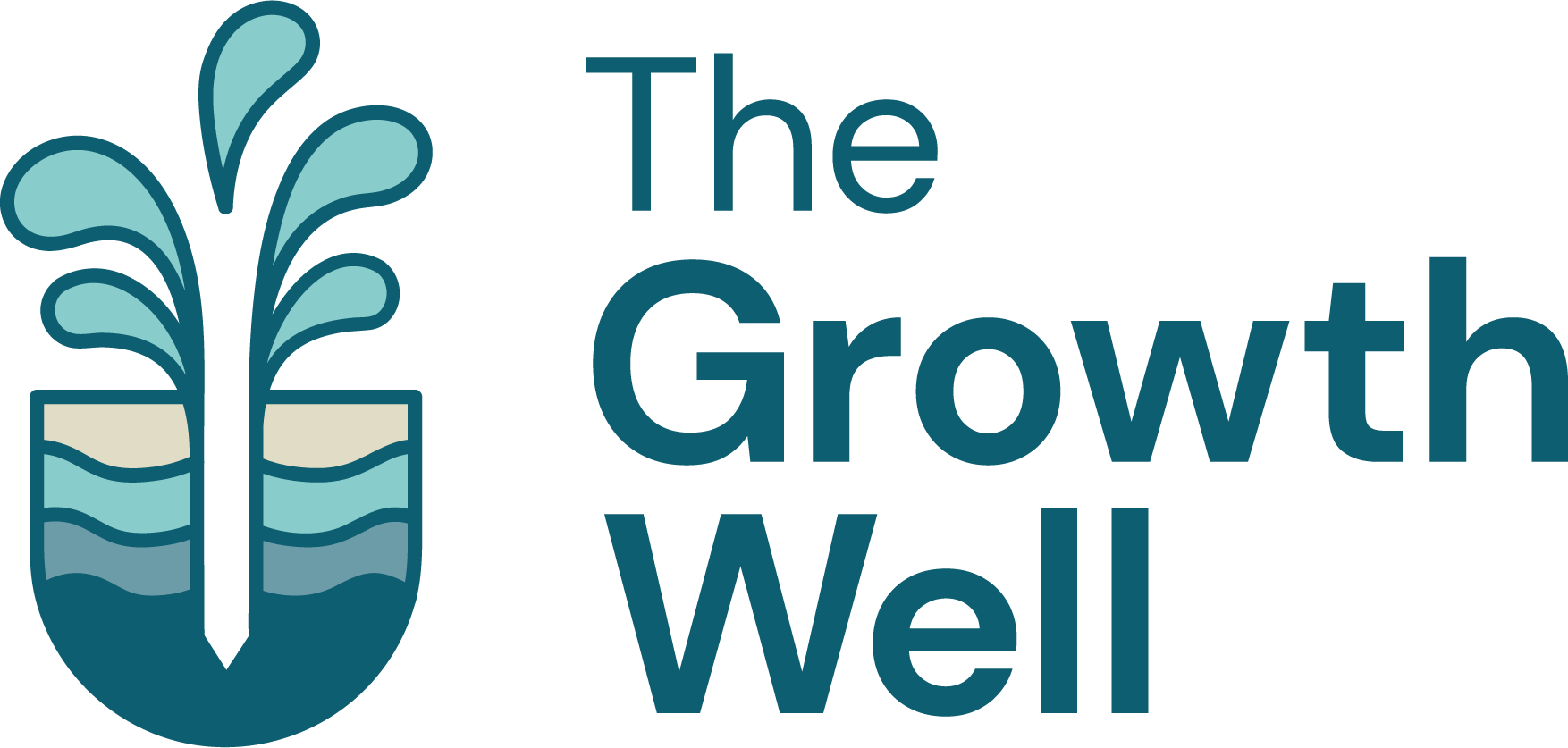 The Growth Well logo design, water bursting out of a well