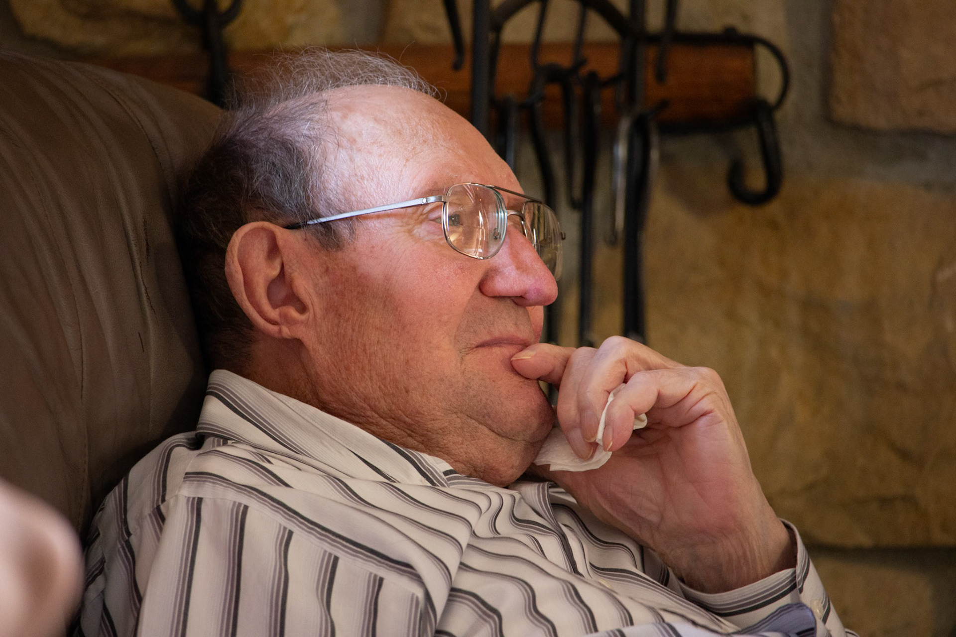 My Grandfather relaxing after Thanksgiving dinner 2015 listening to the conversations.