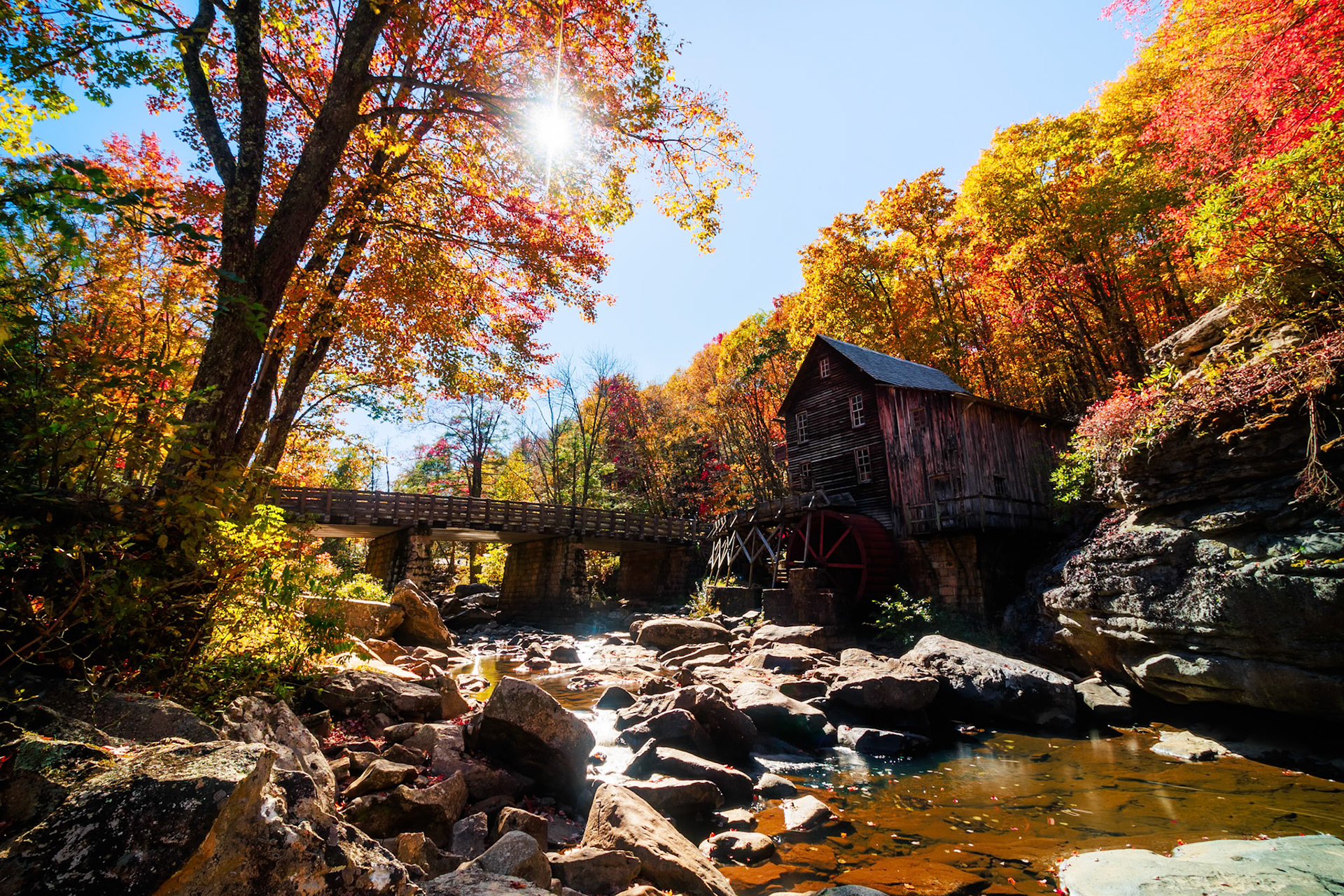 The Grist Mill at Babcock State Park during fall