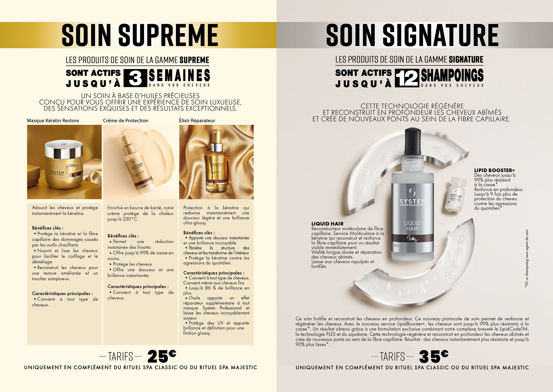 Tarifs SOIN SUPREME SOIN MAJESTIC