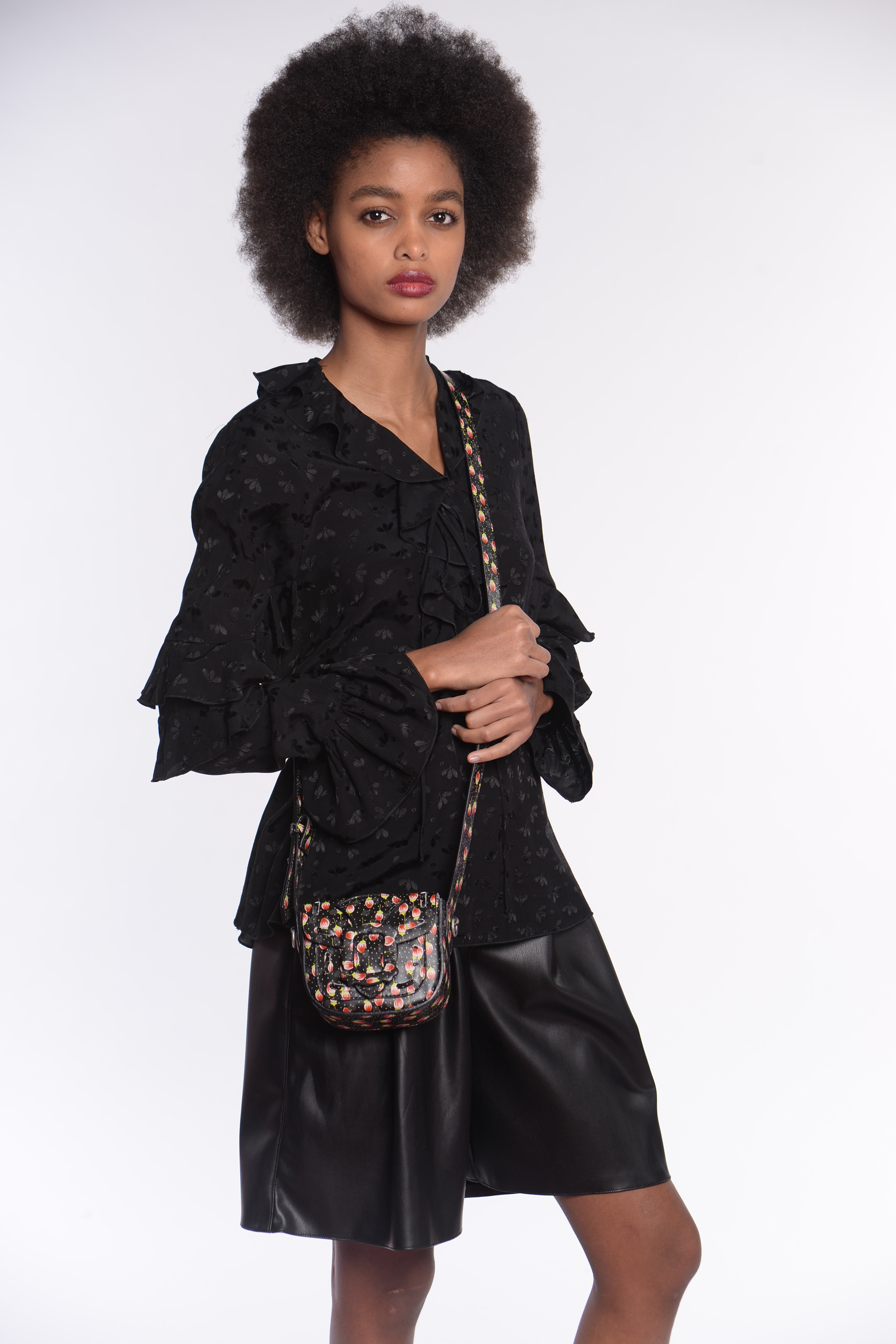 Rosette Printed Leather Crossbody