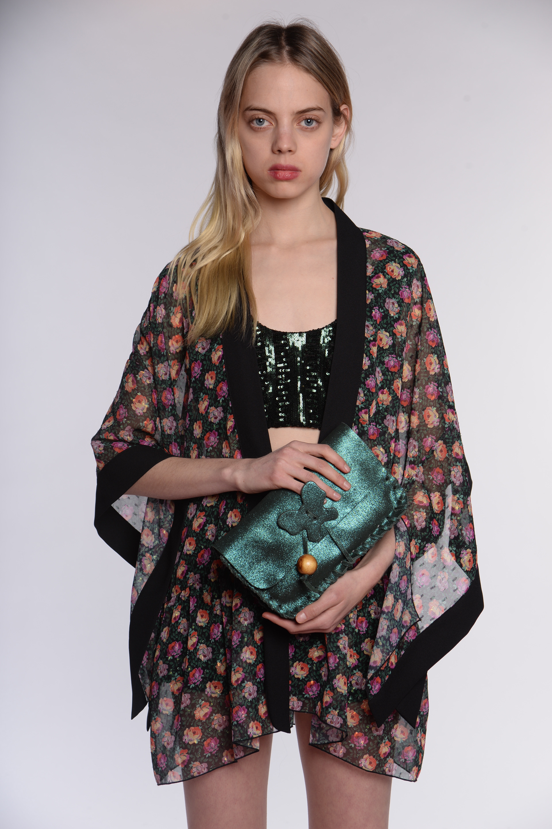 Green Metallic Suede Clutch